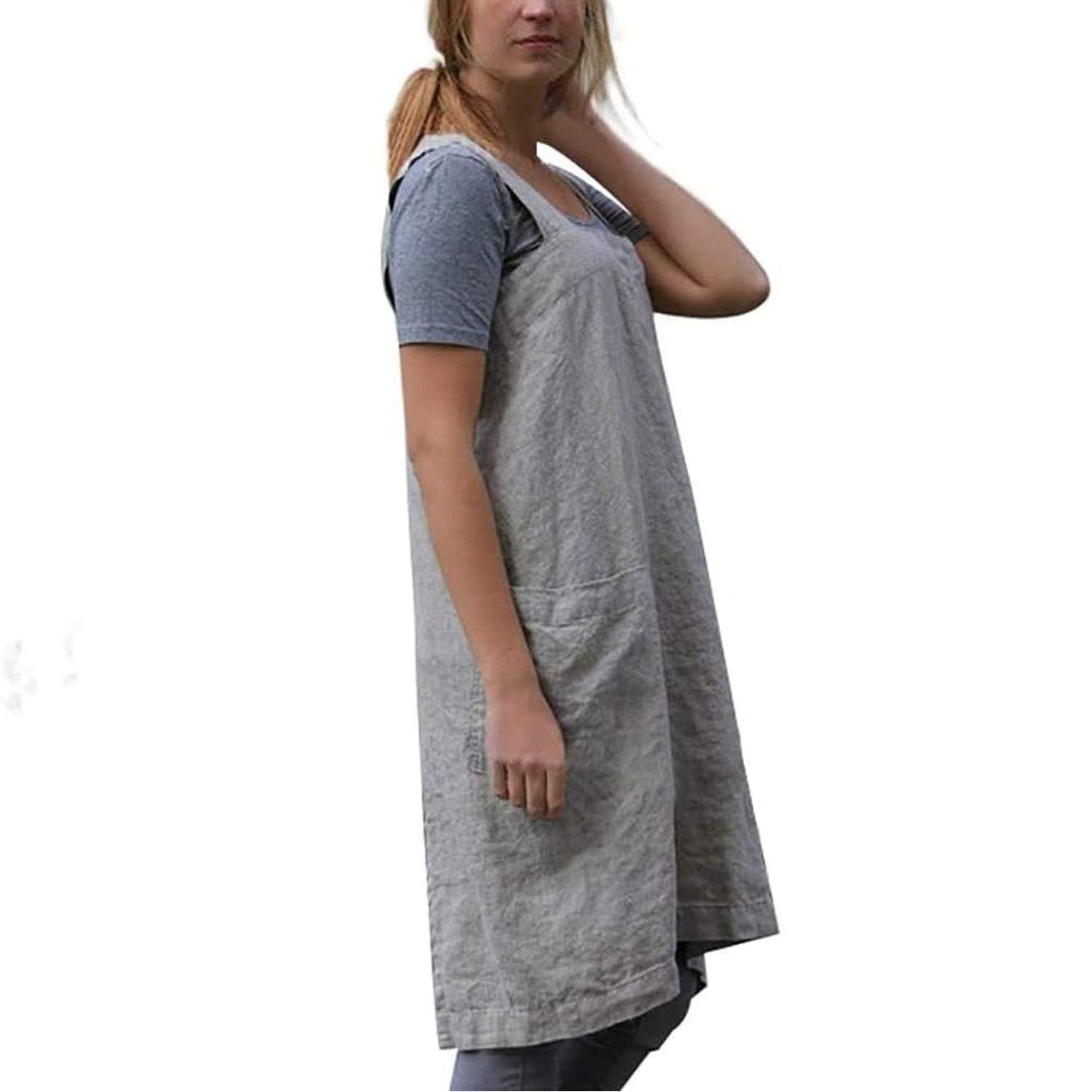 Amlztr Women's Pinafore Apron Cross Back Apron with Pockets Cotton Linen Apron Dress Plus Size