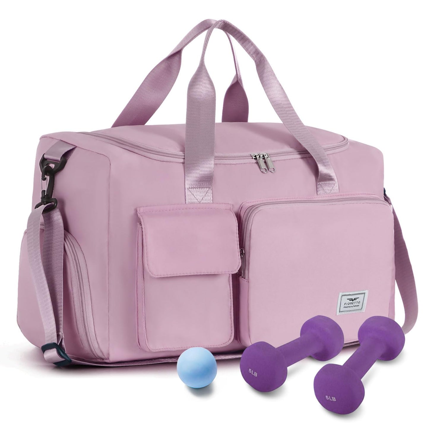 FIORETTO Women's Gym Duffle Bag with Shoes Compartment, 30L Capacity, Ideal for Travel, Gym, Sports, Duffel, Weekender, Pink