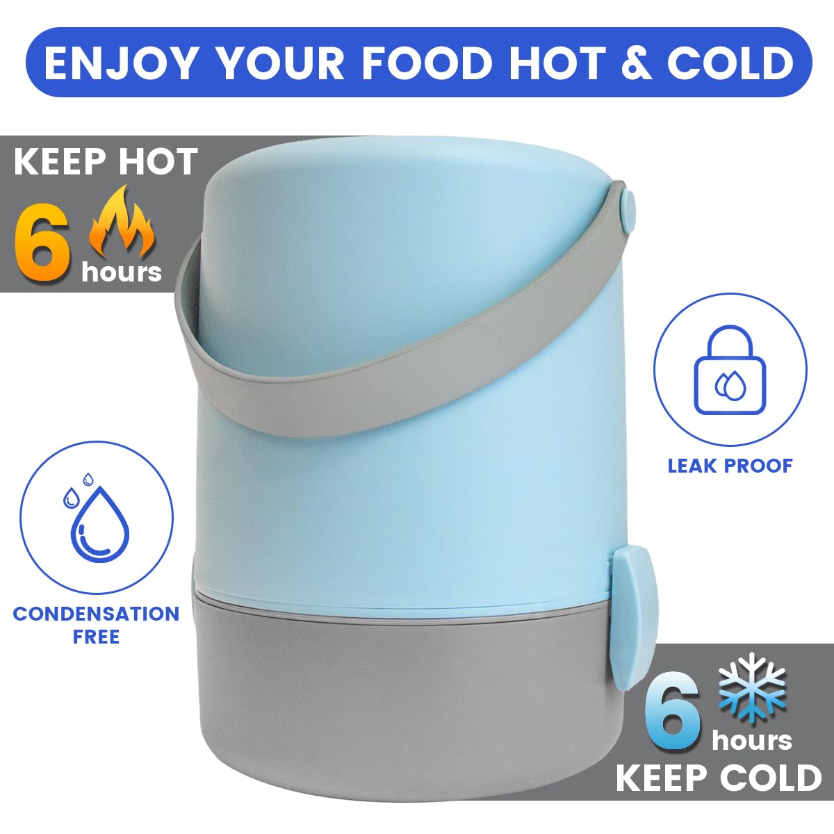 60.87oz Insulated Soup Container,Thermos Container For Hot Food,Contains 3 Tier Stainless Steel Leak Proof Stackable Thermal Food Jar,lunch box Containers For Office Picnic Travel Outdoors (Blue)