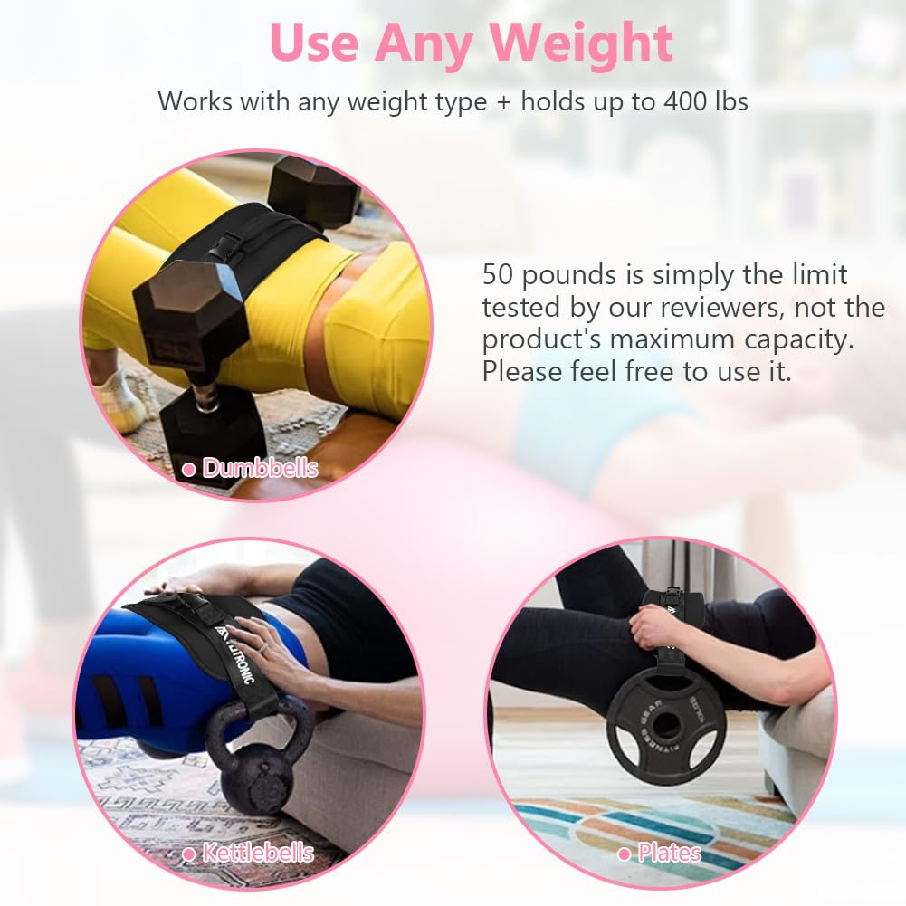 Flintronic Exercise Hip Thrust Belt, Glute Trainer, Adjustable Hip Thrust Belt with Extra Padding for Dumbbells Kettlebells Gym Fitness Bodybuilding Weightlifting, Pink