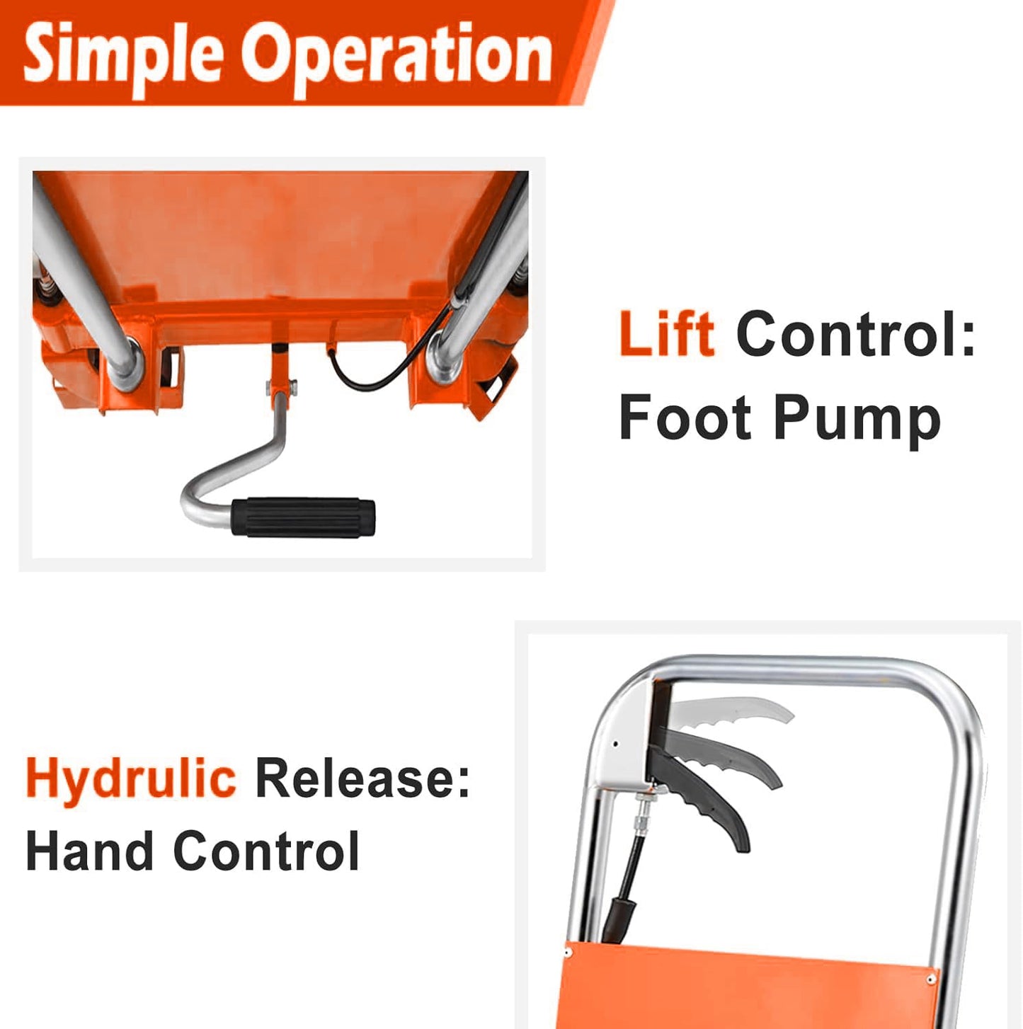 APOLLO Hydraulic Lift Cart 1760lbs Capacity, 39.4” Lifting Height Lift Table Cart, Manual Single Scissor Lift Table with 4 Wheels and Foldable Handle, for Material Handling, Elevating, Transportation
