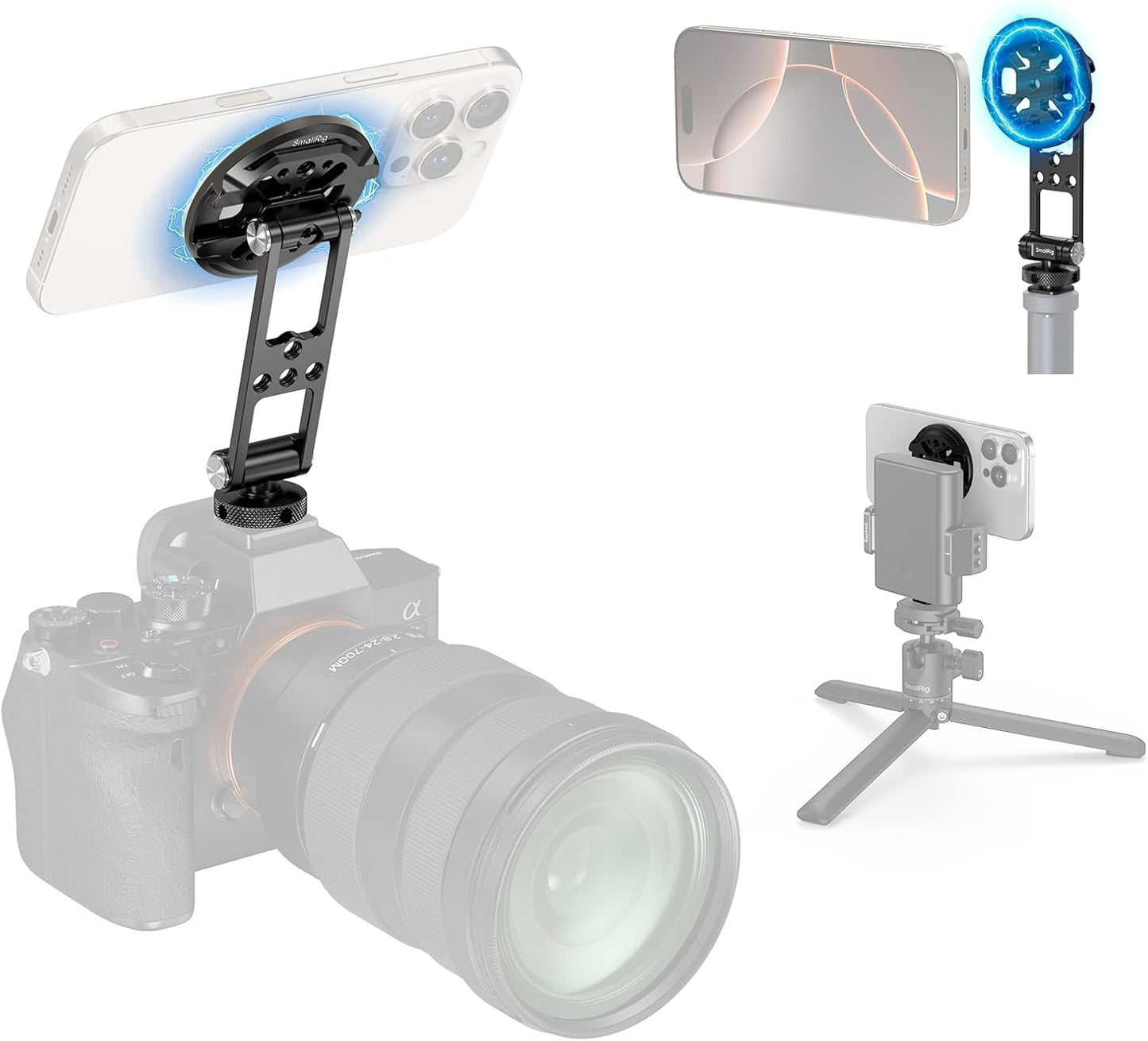 SMALLRIG 17/16/15, 5156 Magnetic Metal Phone Mount with Cold Shoe Mount, Adjustable Rotatable Phone Tripod Holder