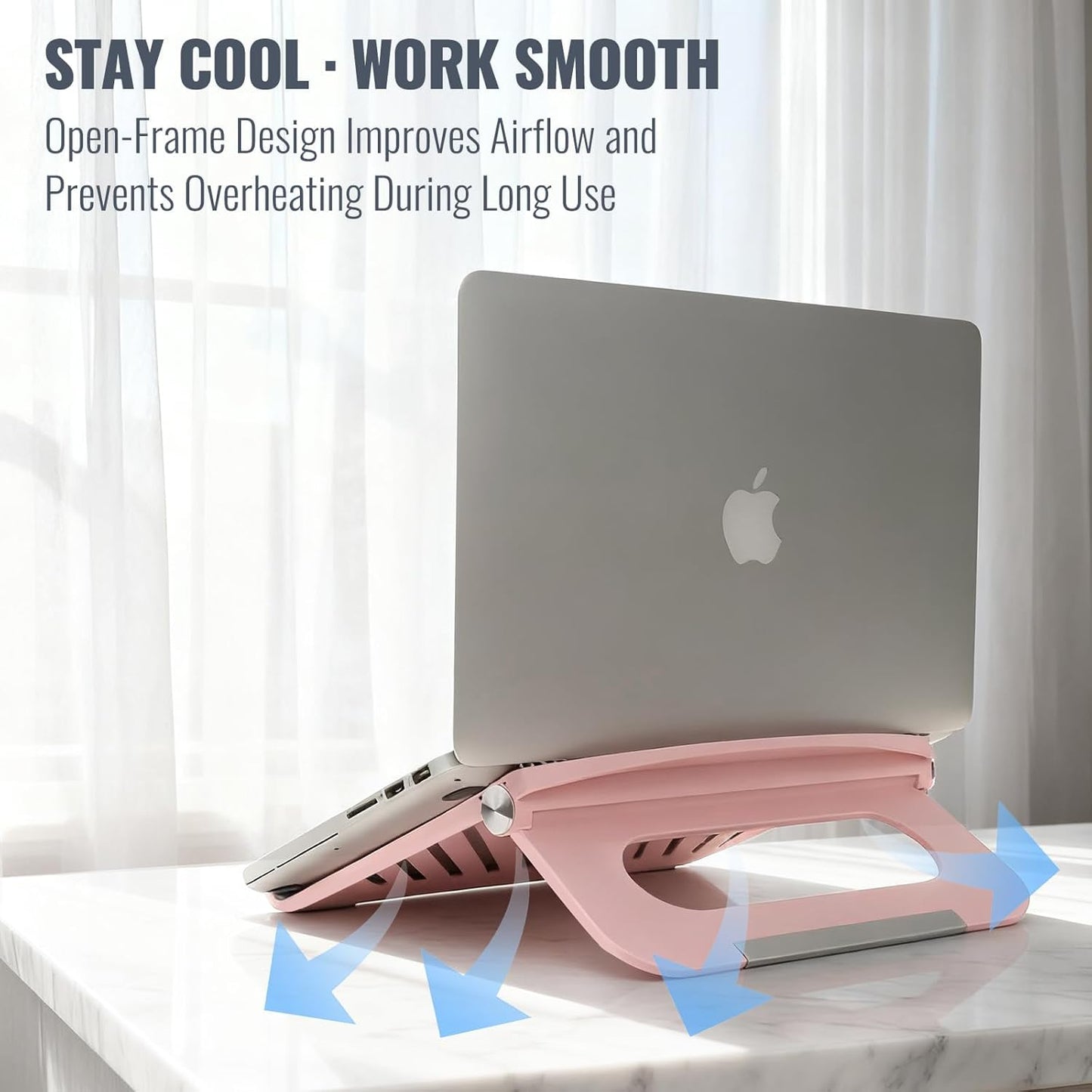 KYQEE Cute Pink Laptop Stand for Desk - Adjustable Foldable Laptop Riser, Fun White Elephant for Women Coworkers