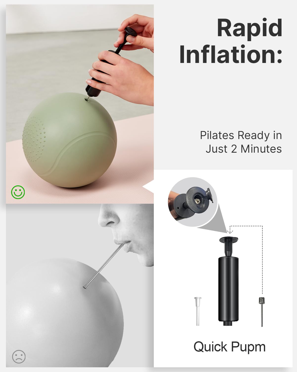 YOTTOY Small Exercise Ball，9-inch Pilates Ball with Anti-Burst Technology for Stability, Ideal for Yoga, Pilates, Physical Therapy & Home Workouts (Green)