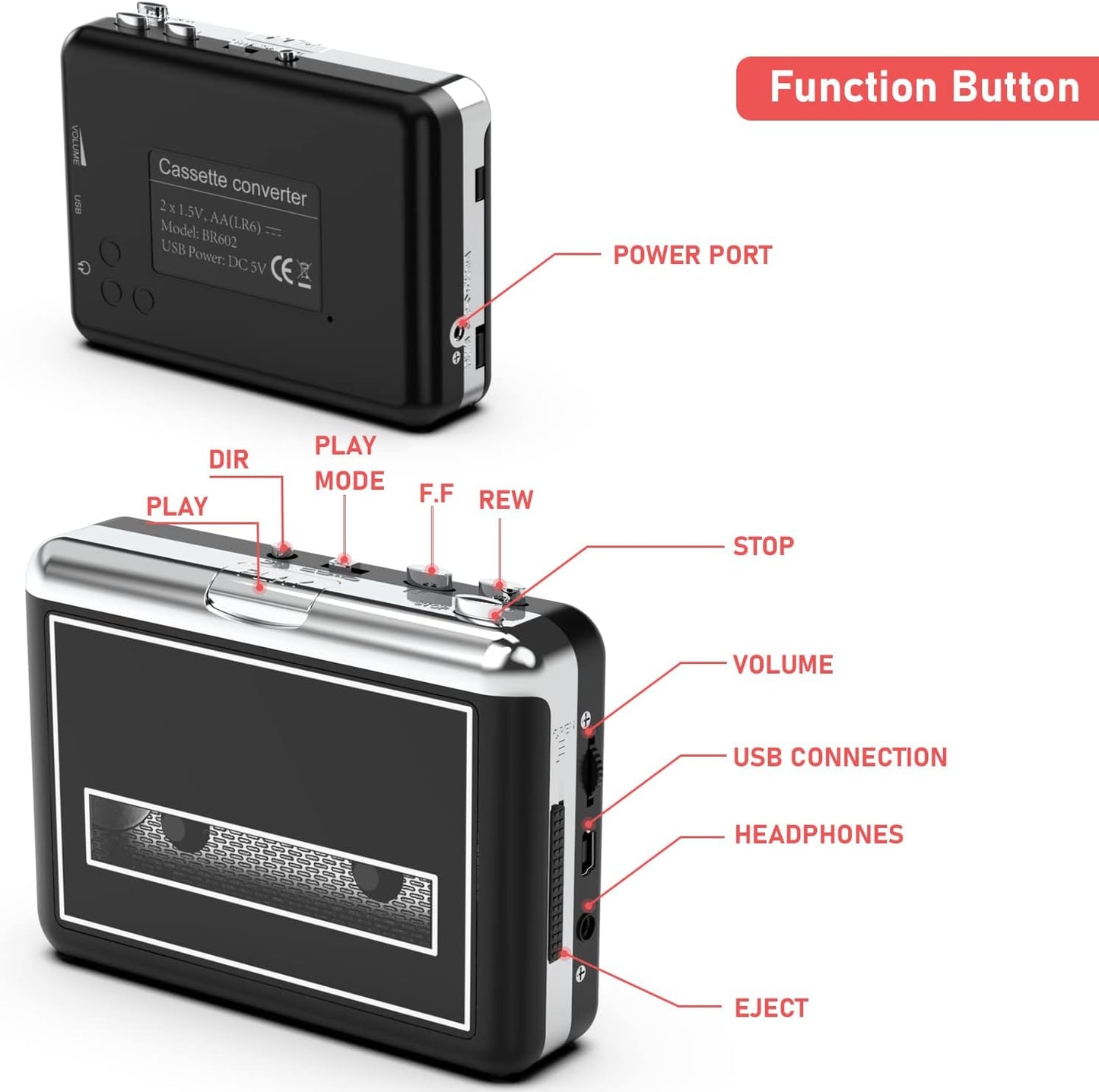 Cassette Cassette MP3 Player - Compact Tape Player Portable Recorder with Earphone-Convert Audio Music to Digital