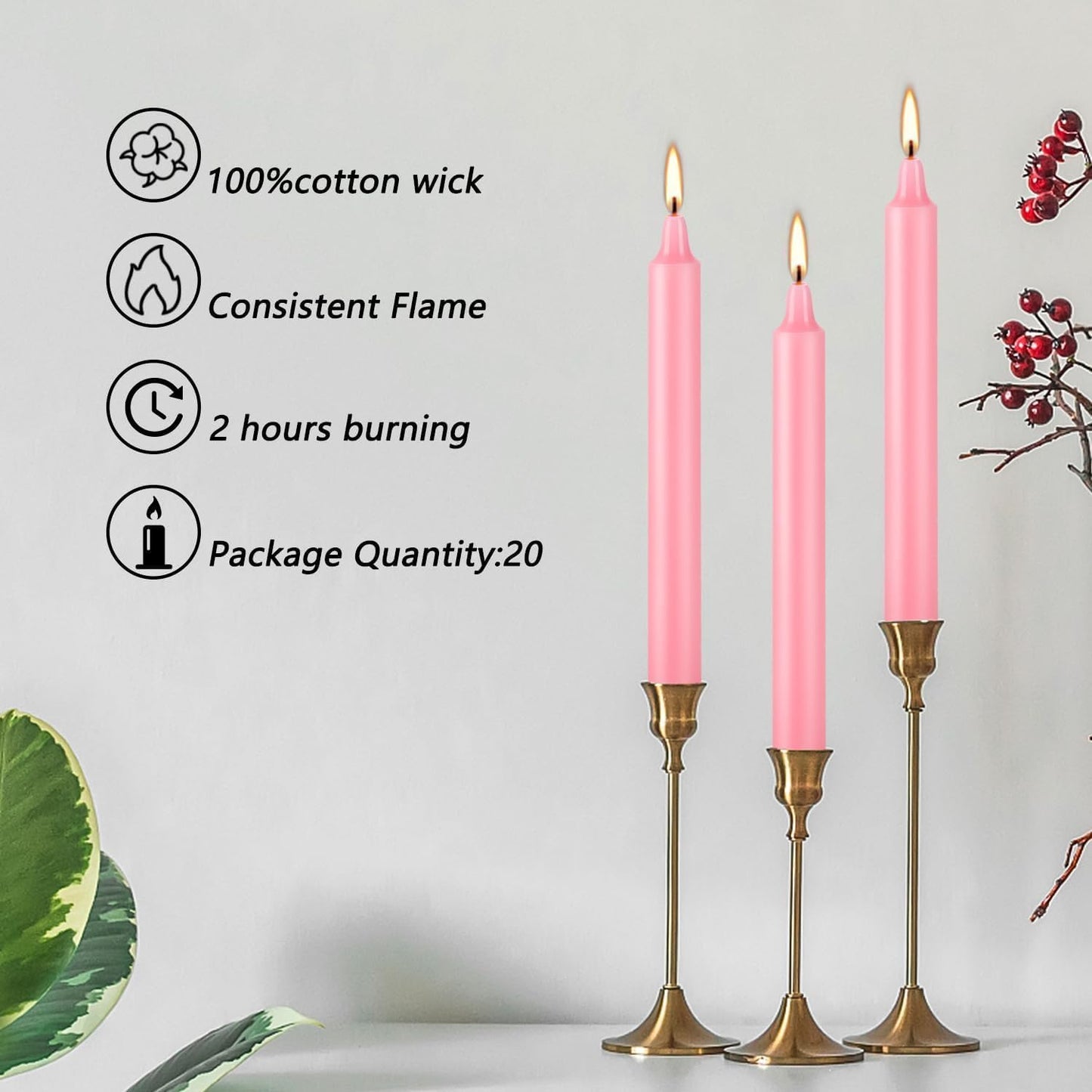 YOROXRG Mini Unscented Taper Candles - 40 Pack for Weddings, Birthdays, and Home Décor | 4 Inch Tall (Pink)