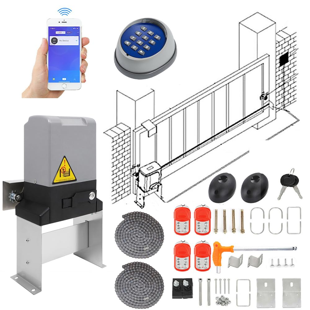 Upgraded Automatic Sliding Gate Opener APP Control,750W Electric Slide Gates with Remote Controls,Wireless Keypad,Gate Operator Hardware Security System Kit for Sliding Gate Up to 40 Feet (4000Lbs)