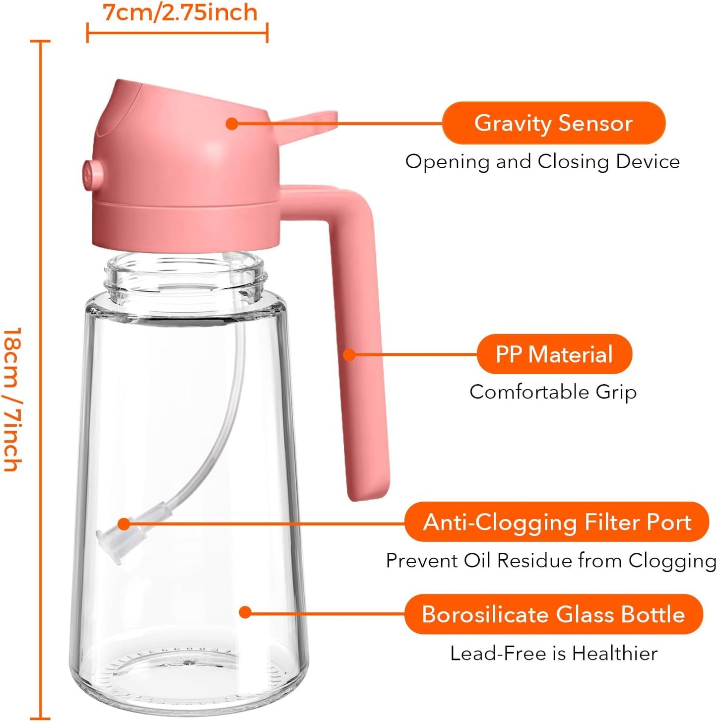 YARRAMATE Oil Sprayer - 16oz Food-Grade Premium Olive Oil Dispenser for Cooking | Pink