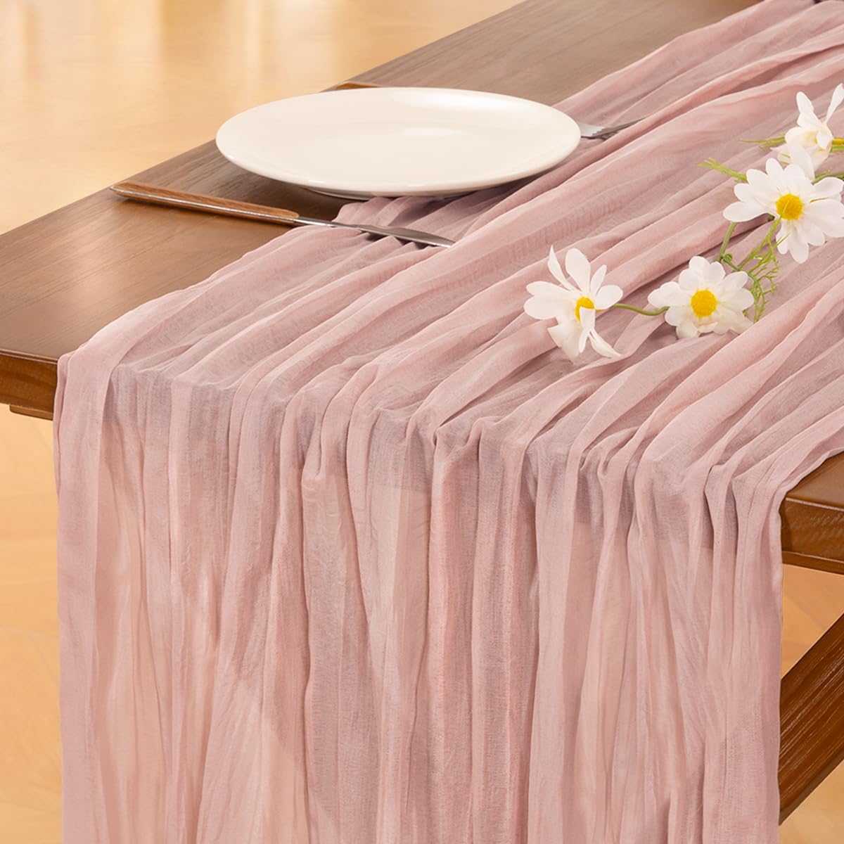 Socomi Pink Cheesecloth Table Runner - 120 Inch Rustic Boho Decor for Weddings & Events