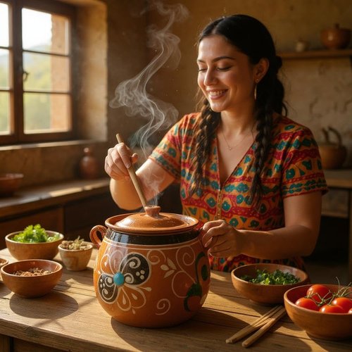 Mis Jarritos Mexican Clay Bean Pot W/Lid, Olla De Barro Frijolera Decorada Con Tapa, Cazuela,Cookware, Traditional Classic Pot. (1-1.25Gallon) (Food Safe) (Made In Mexico) (Olla Jalisco) (1) (1)