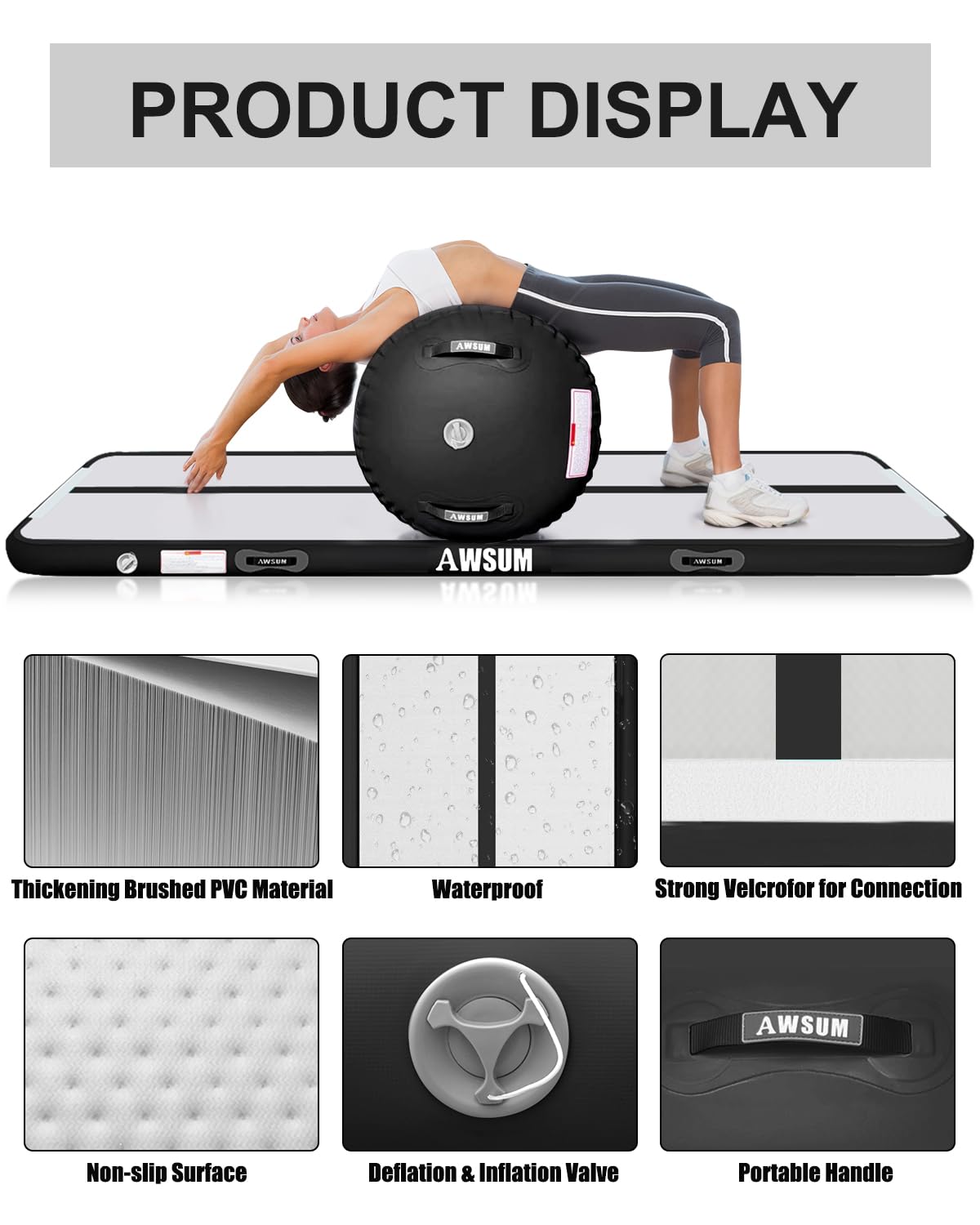 AWSUM 10/13ft Inflatable Gymnastics Mat Air Roller Barrel Tumble Track Tumbling Mat Back Backbend Trainer for Home Use/Gym/Cheerleading Springboard Handspring Equipment, with Electric Pump