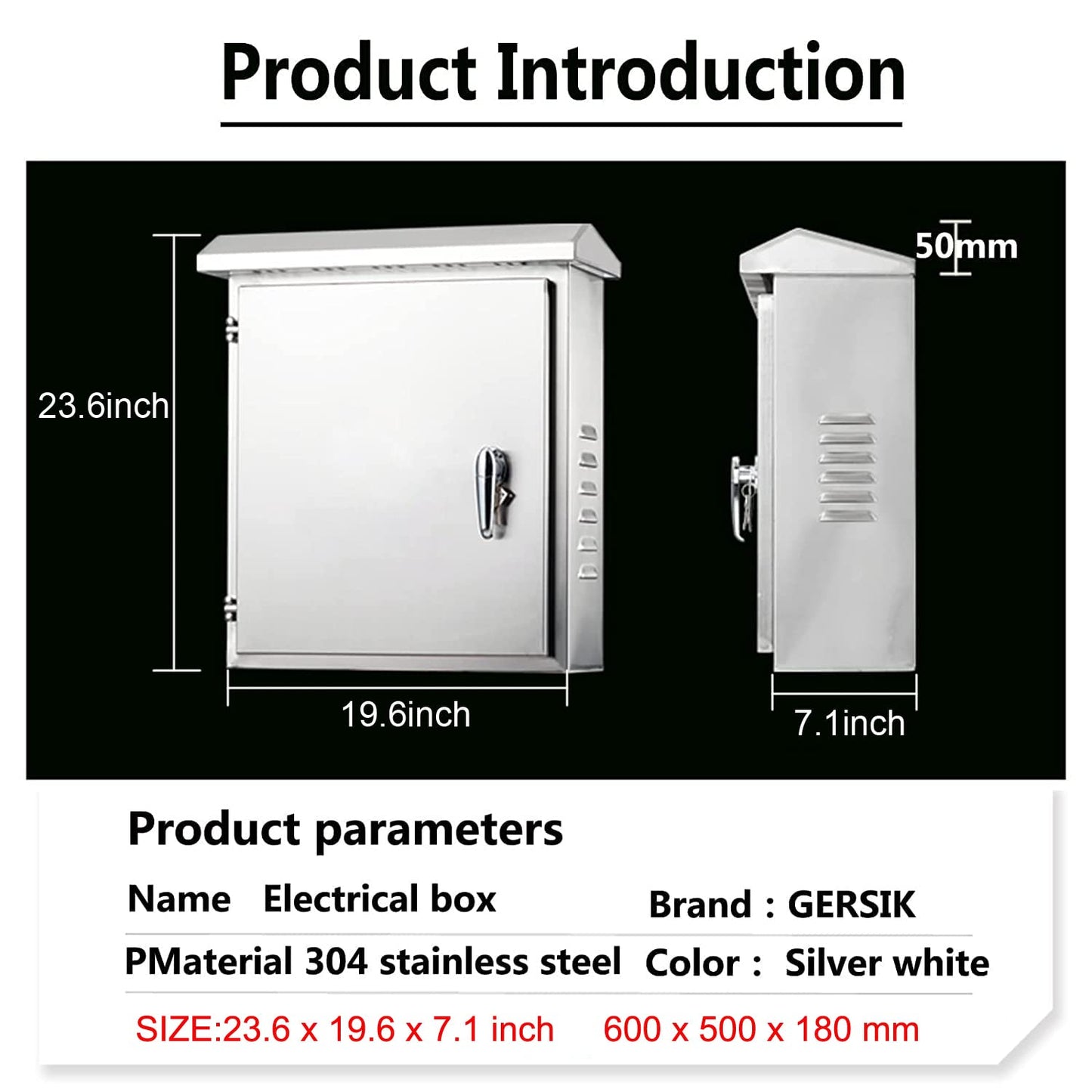 GERSIK 304 Outdoor Stainless Steel Electrical Box Enclosure, IP67 Waterproof Junction Box, Weatherproof Nema Enclosure Box, Wall-Mounted Project Boxes for Electronics with Insulation Mounting Plate