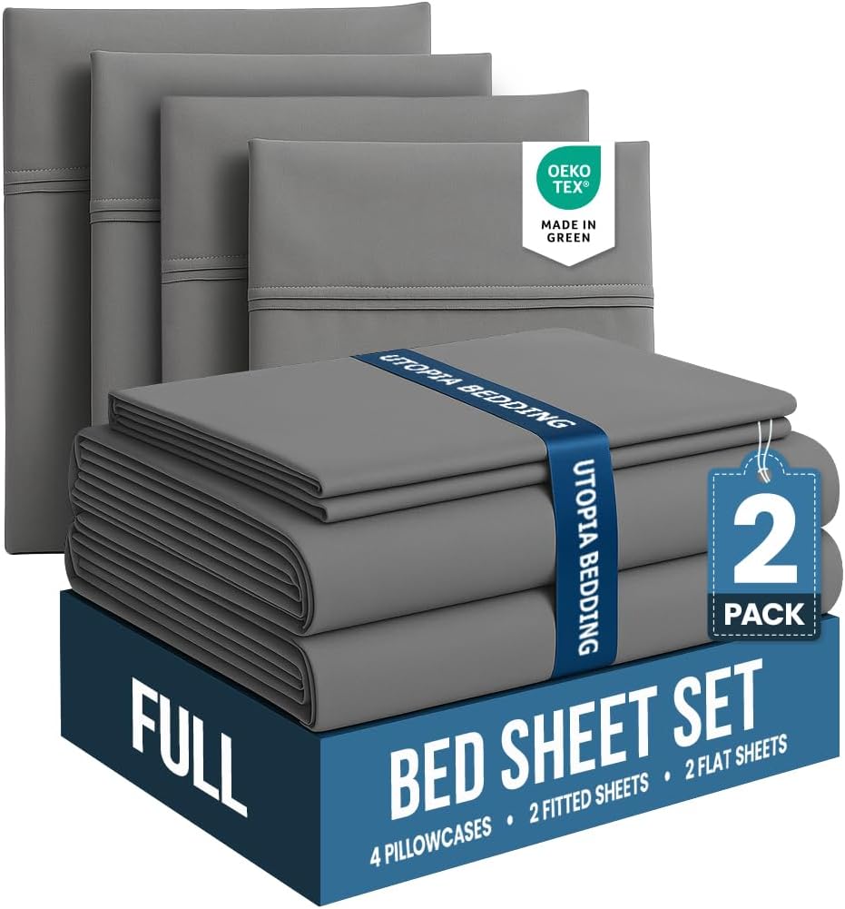 Utopia Bedding Full Bed Sheets Set - Soft Brushed Microfiber | Fade Resistant & Easy Care - Grey