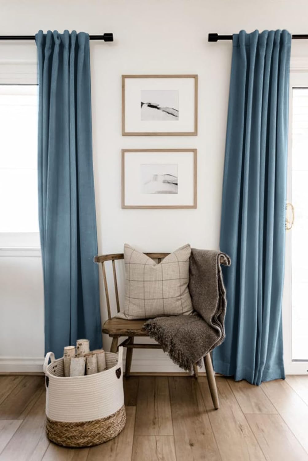 Skiennix 100% Blackout Linen Curtains - Thermal Insulated Drapes for Bedroom | 2 Panels Set, 50" W x 84" L, Stone Blue