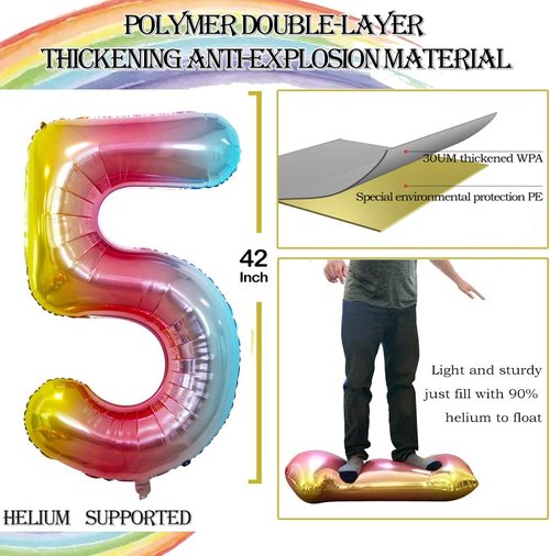 GOER Jumbo Number 15 Balloons - 42 Inch Rainbow Foil Helium Decorations for Sweet 15 Birthday Party