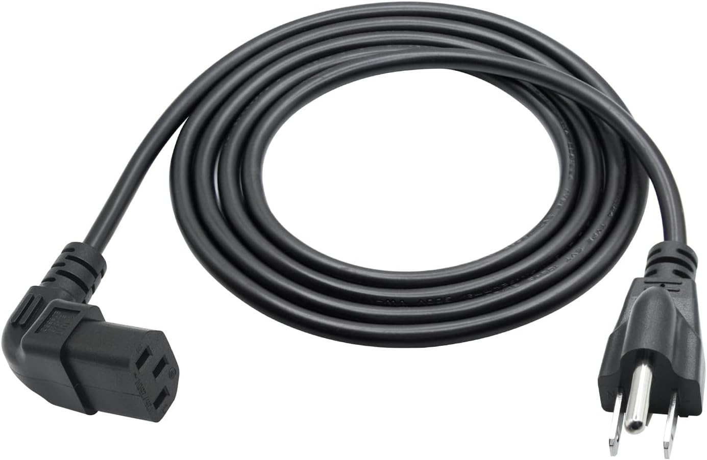 Maixbomr 3 5.9ft/1.8m,Down 10A 250V 18AWG 5-15P C13 C13 Prong AC Power Cord Angle to Power Cable,for PC