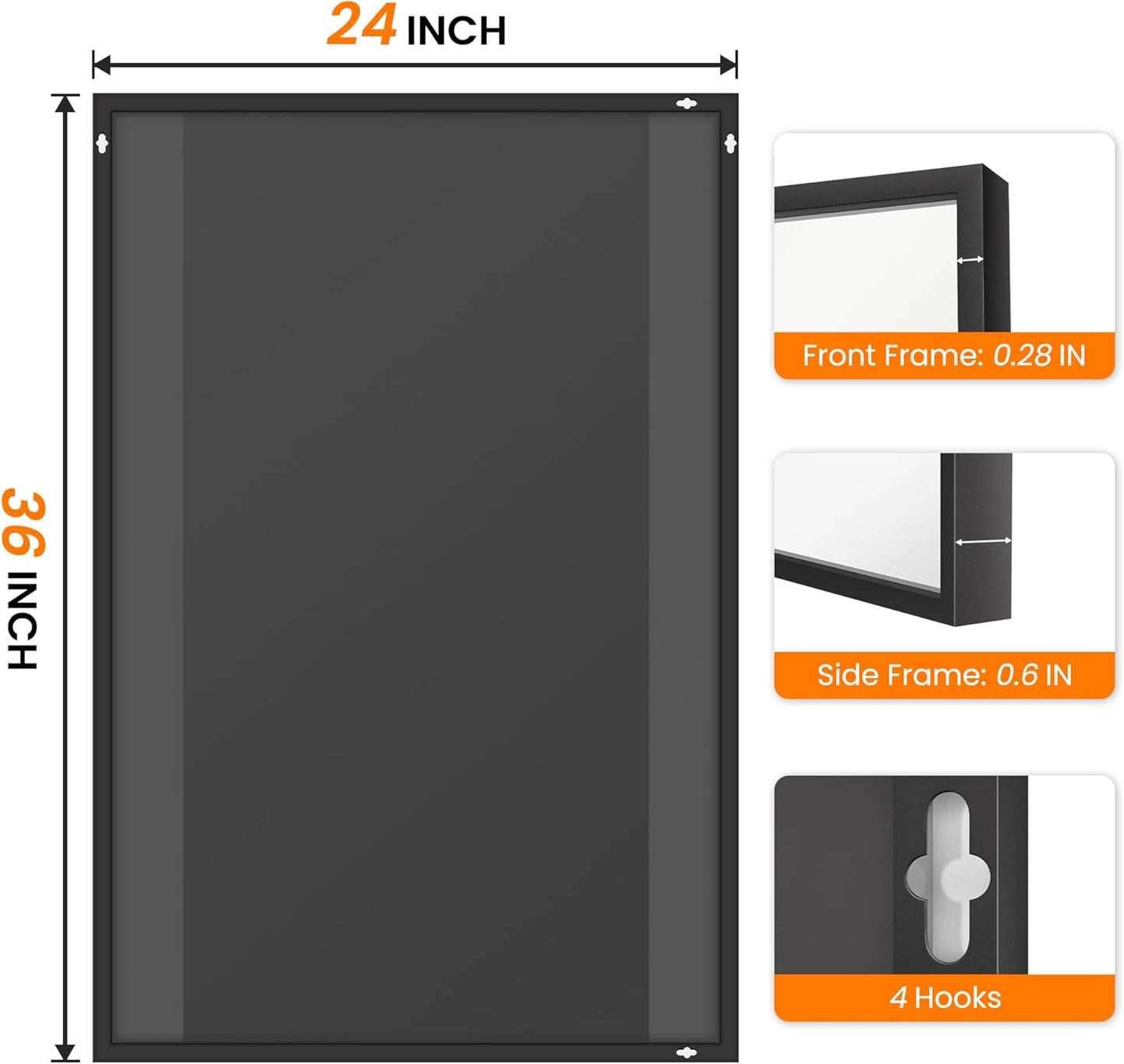 TRAHOME Bathroom Vanity Mirror - 36" x 24" Metal Framed Rectangular Design | HD Shatterproof Glass, Versatile Hanging Options (Black)