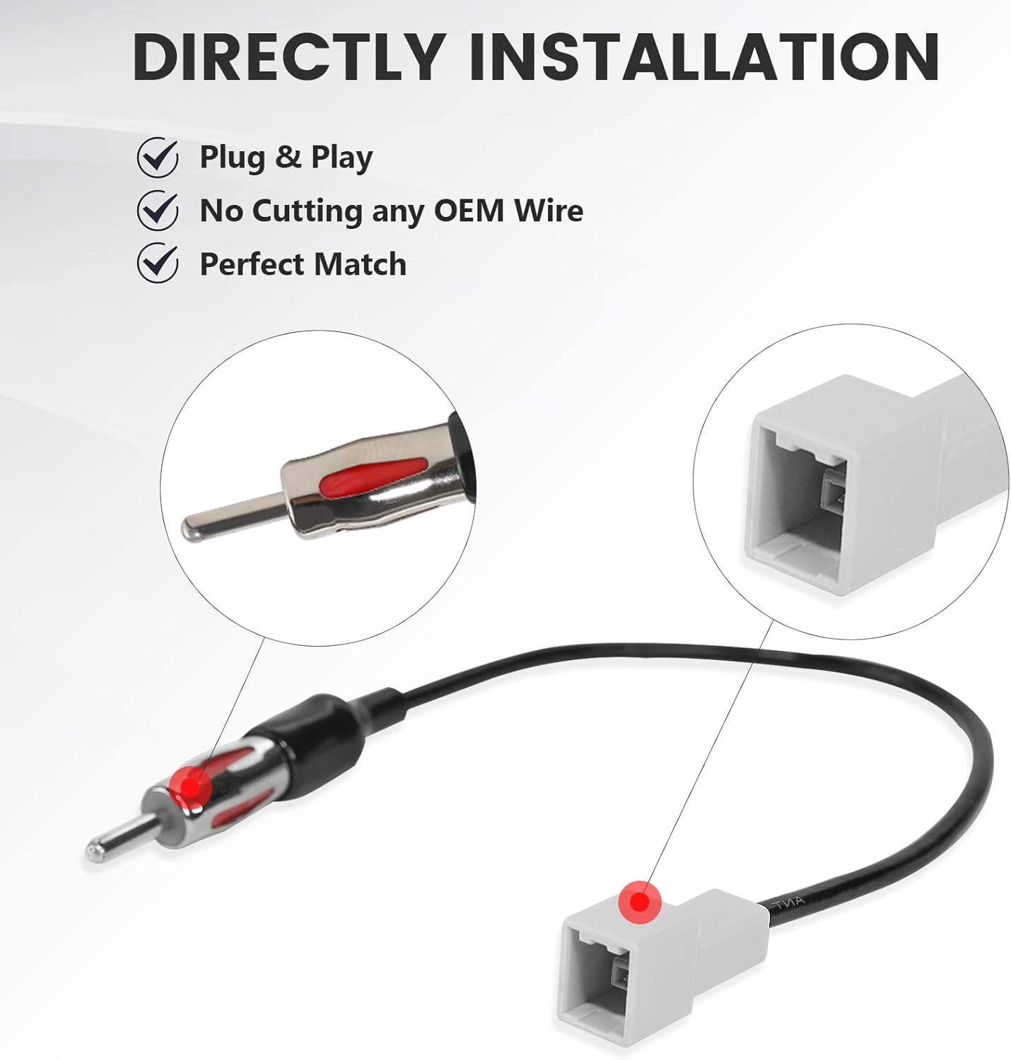 2009-2017 RED WOLF Radio Antenna Adapter for Hyundai Accent Elantra Kona, Kia Aftermarket Stereo Connector Replacement