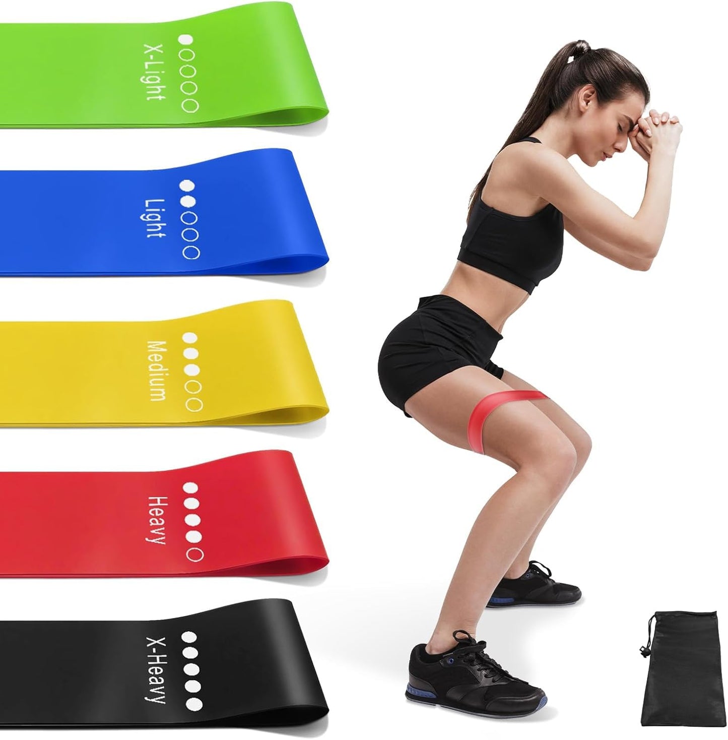 Resistance Bands for Working Out and Physical Therapy, Pack of 5 Different Levels, Elastic Bands with Carry Bag
