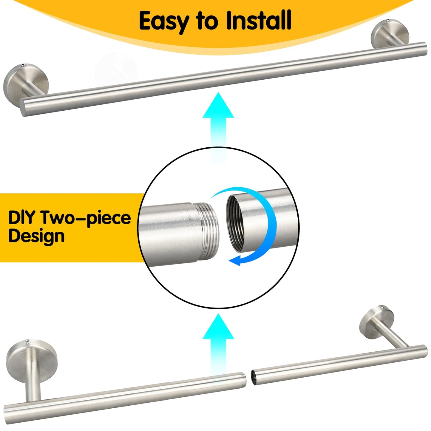 24 Inch Towel Bar for Bathroom Wall, Stainless Steel Towel Rack Wall Mounted