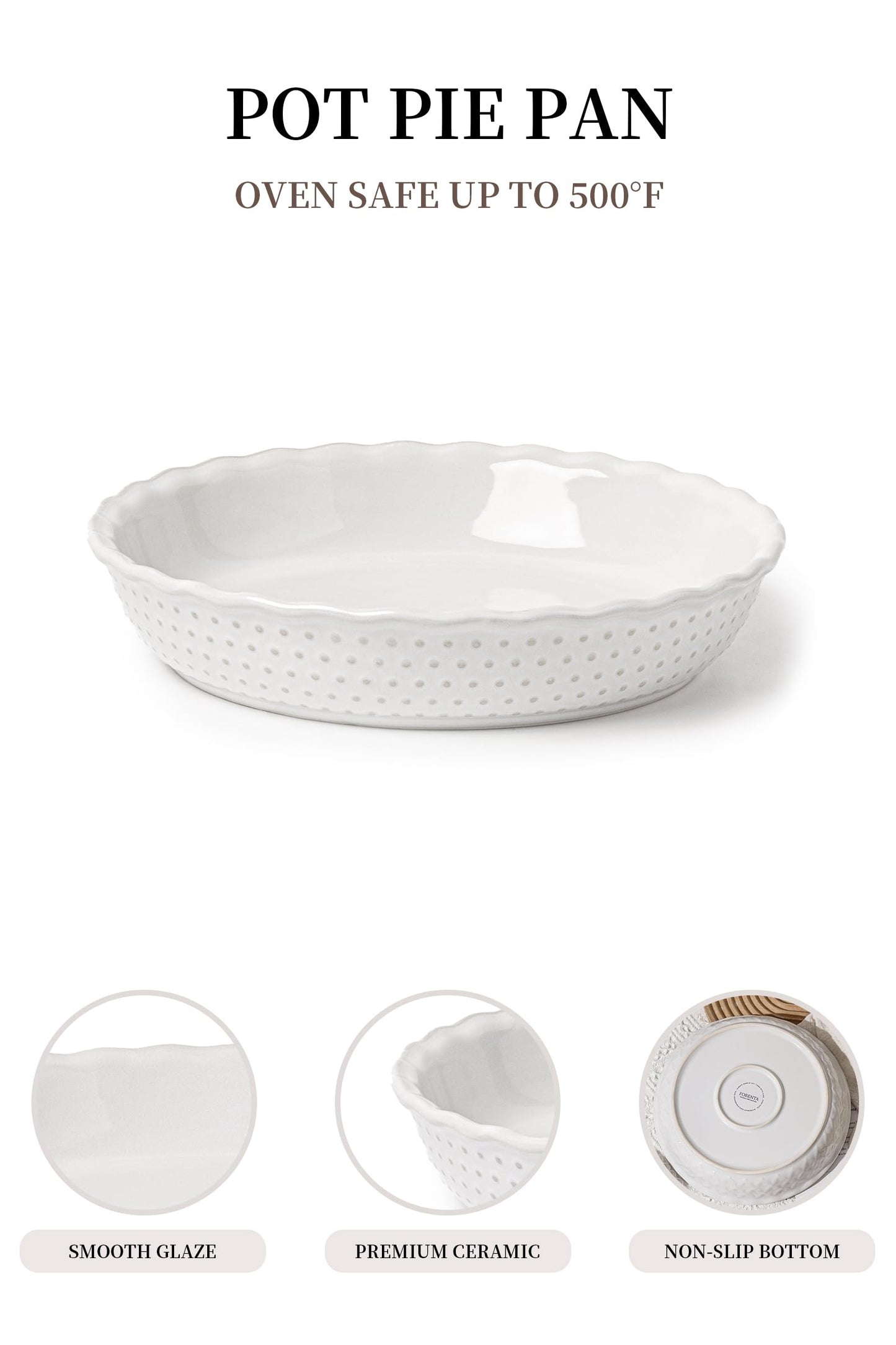 FOBENTA Ceramic Pie Dish Set of 2,9 Inch Deep Baking Dishes, 36oz Each,Embossed Floral & Dotted Pattern Pie Plates,Oven, Microwave & Dishwasher Safe–Elegant Kitchen Gift Set