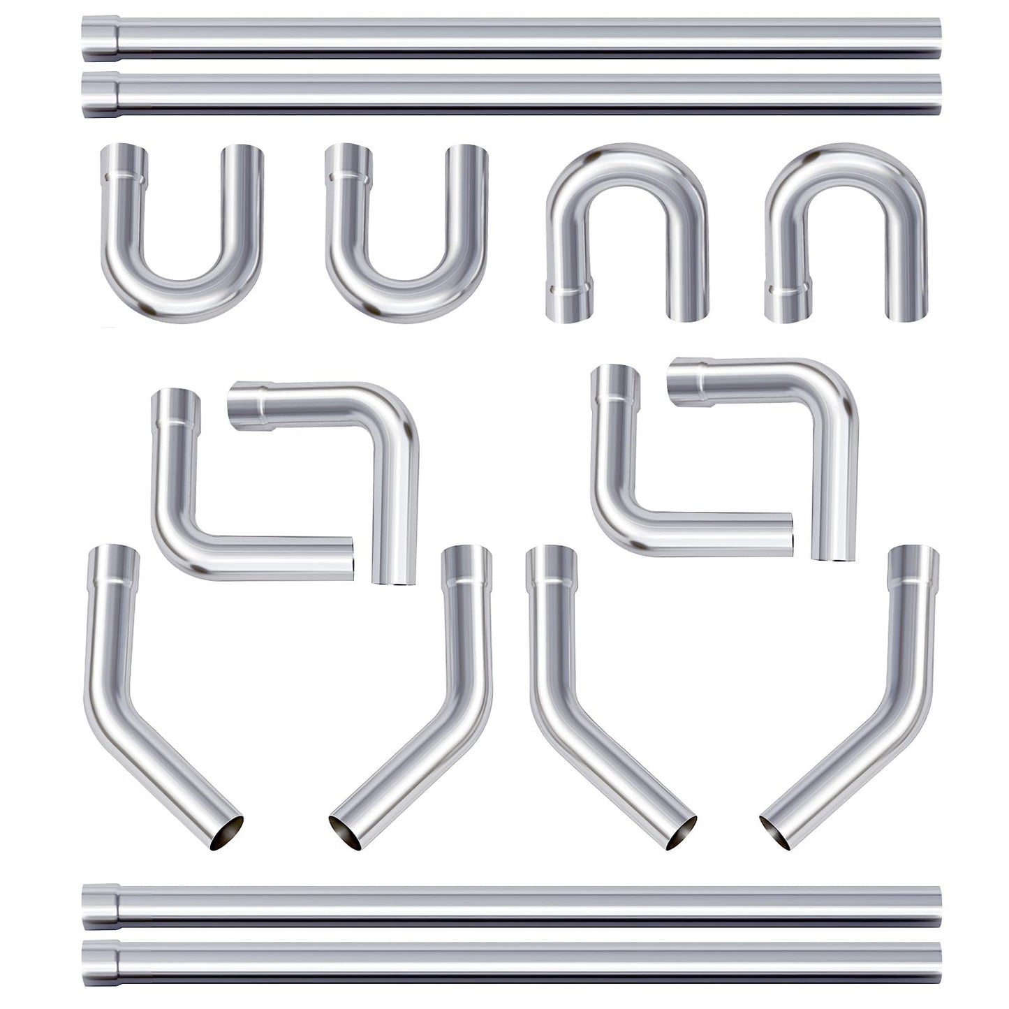 A-KARCK Mild Steel Mandrel Bends 16 Pcs, 2.25 Inches DIY Custom Exhaust Tubing Pipe Straight & U-Bend Kit, Universal Fit