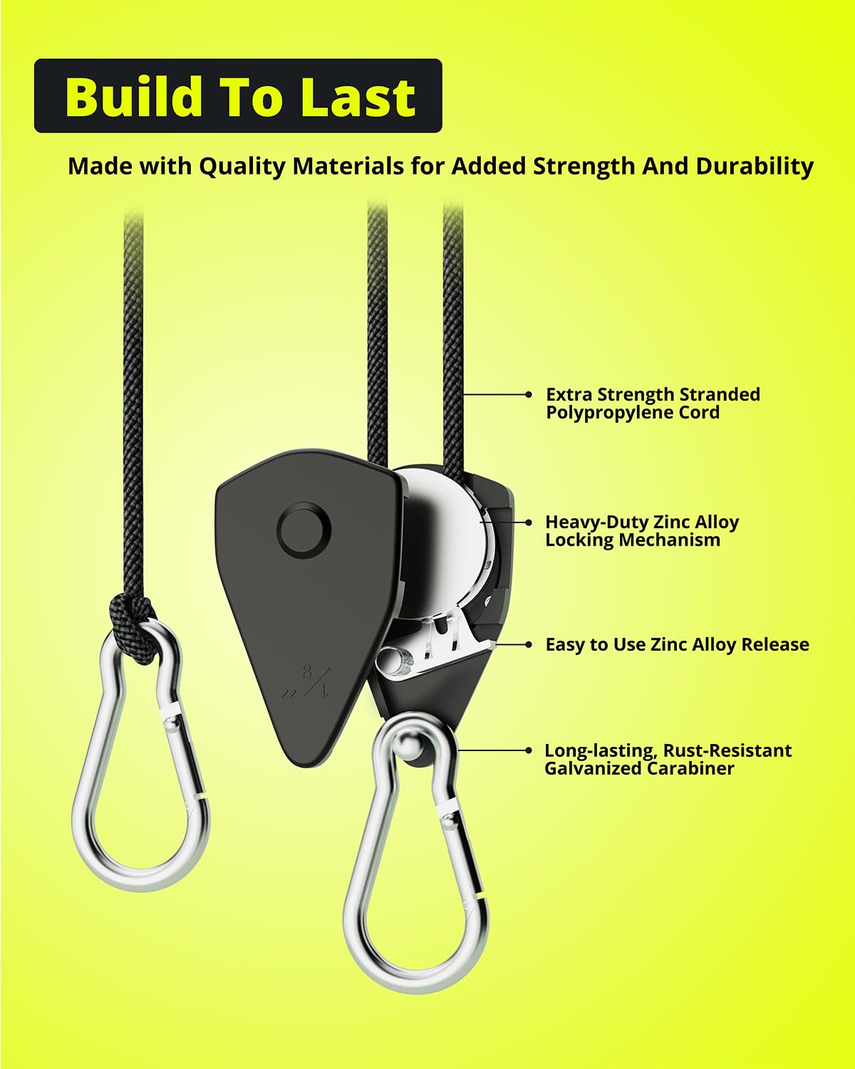 ELUFAH Longer 10ft 1/8" Ratchet Straps Hanger Rope Tie-Down Ratchet Outdoor Windproof Rope Roller Adjustable Hanger Grow Light Camping Tent Kayak Paracord 4-Pack