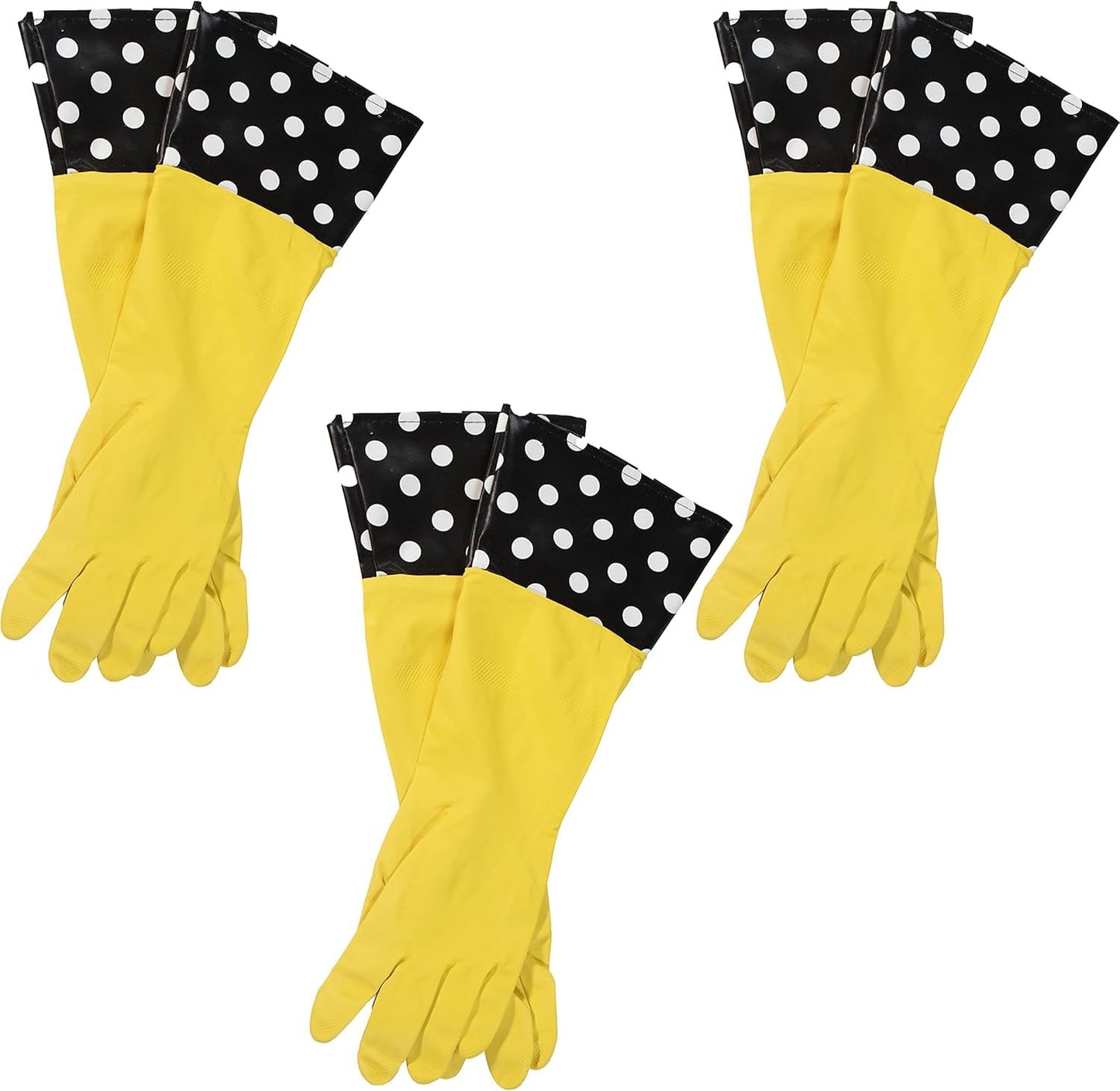 Evriholder Glam-Gloves Reusable Latex Dishwashing Gloves for Kitchen or Cleaning, Yellow, 3 Pairs, Patterns May Vary