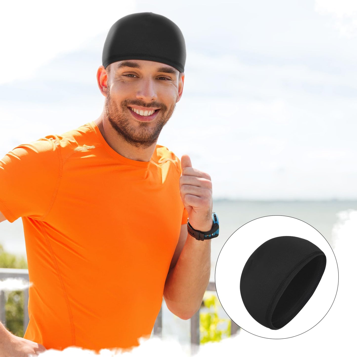 Boao 6 Pieces Cooling Skull Caps Helmet Hard Hat Liner Sweat Wicking Running Beanie Cycling for Men Women (Small,Black)