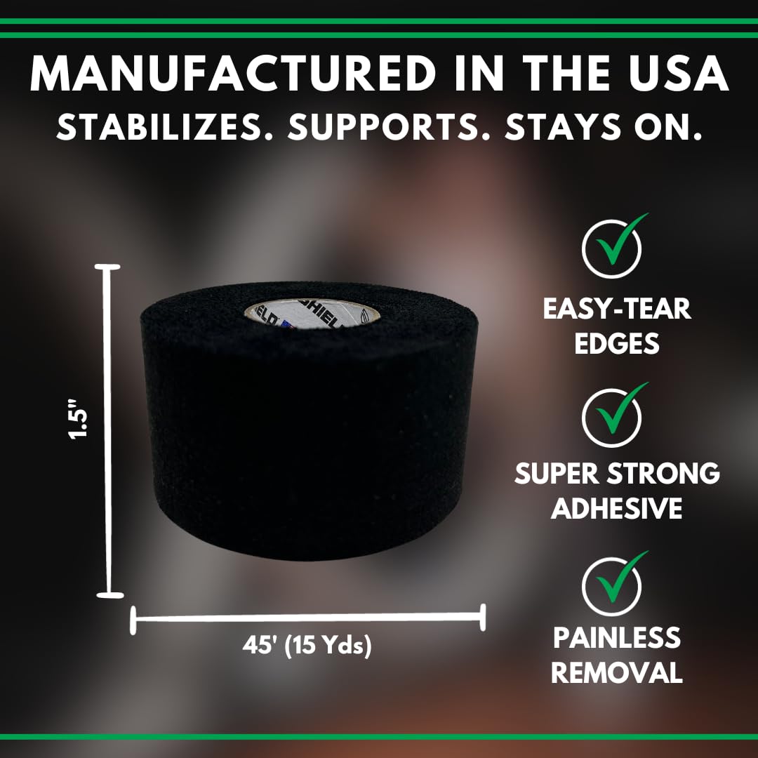 SHIELD | 3-Pack Athletic Tape – 1.5 Inches x 15 Yards - Made in USA, Easy Tear, Rigid, Very Strong. First aid, Injury- Athletic, Medical,Therapy Trainers (Black)