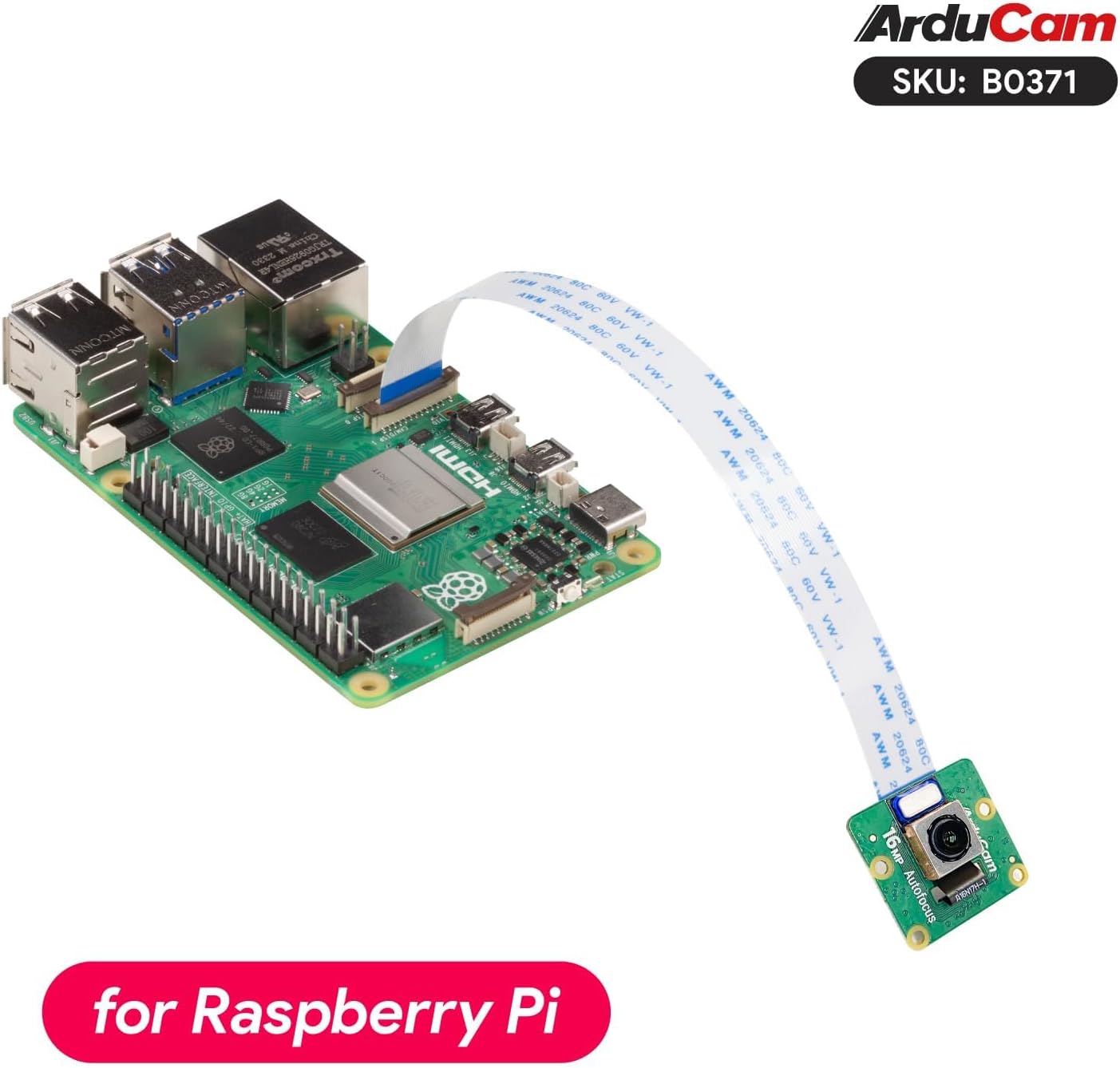 Arducam IMX519 16MP 5/4B/3B+, 2 Autofocus Camera Module for Raspberry Pi, AF Pi Camera Compatible with Raspberry Pi