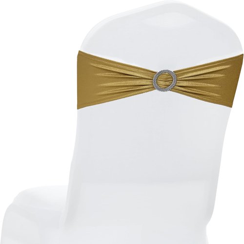 MDS Spandex Foil Chair Sashes - Universal Fit Elastic Stretch Bands with Buckle | Metallic Gold, 125-Pack