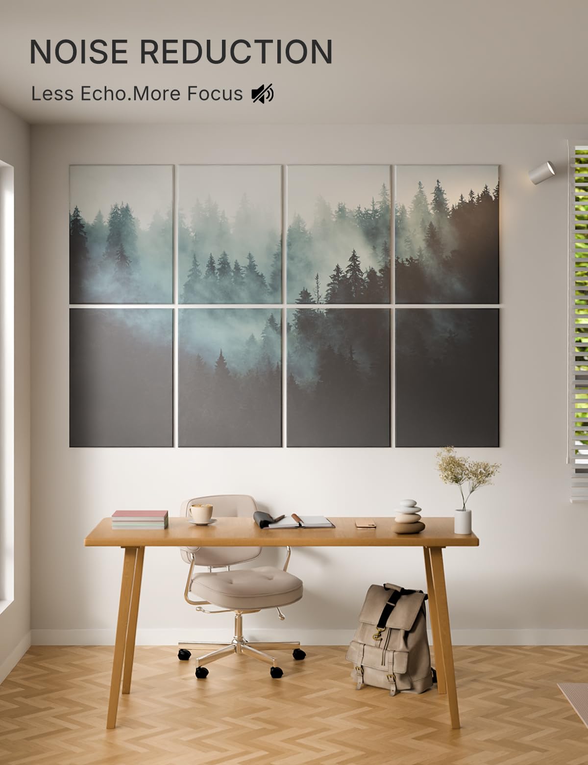 Wall Art Acoustic Panels,70''×47''Sound Absorbing Panels-8-Pack with 60 Adhesive Tabs, Panels for Living Room and Recording Studio, Offices-Foggy Nature Forest