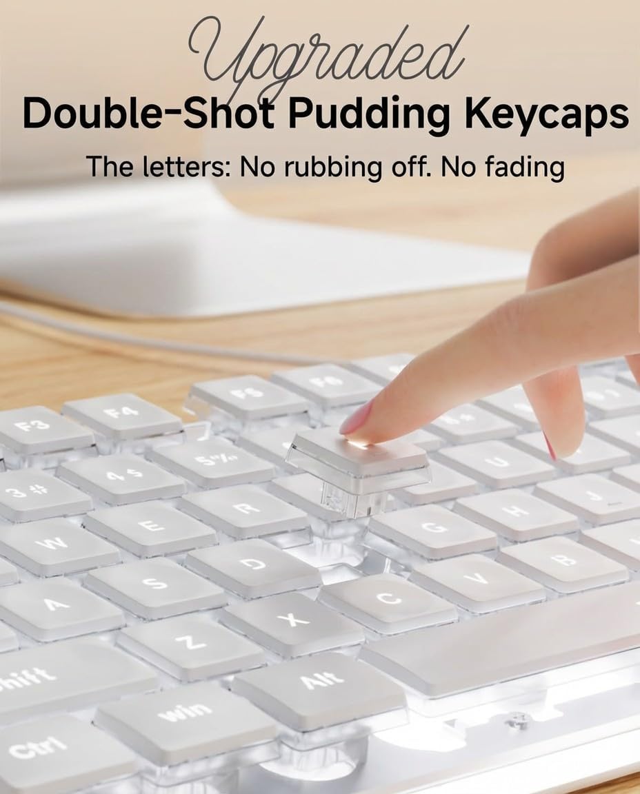 SEUNKWANG GX710S EWEADN Backlit Computer Keyboards, Wired USB Keyboard with White Backlit, Metal Panel, Plug and Play