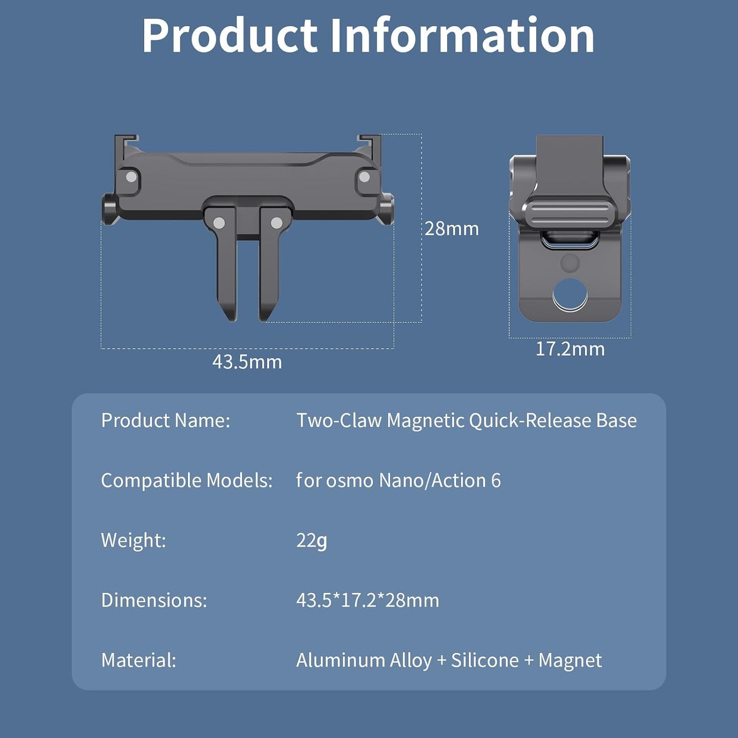 YETAMKR 6 with1/4Screw Aluminum Magnetic Quick Release Adapter Mount Compatible with DJI Osmo Action /Osmo Nano