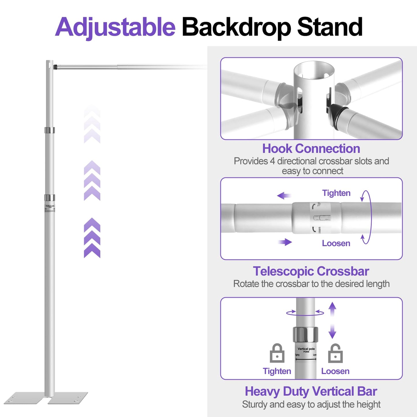 FUDESY 10x20ft Pipe and Drape Backdrop Stand Kit, Heavy Duty Adjustable Backdrop Frame with Flat Base for Photo Studio, Wedding, Party, Event Decoration