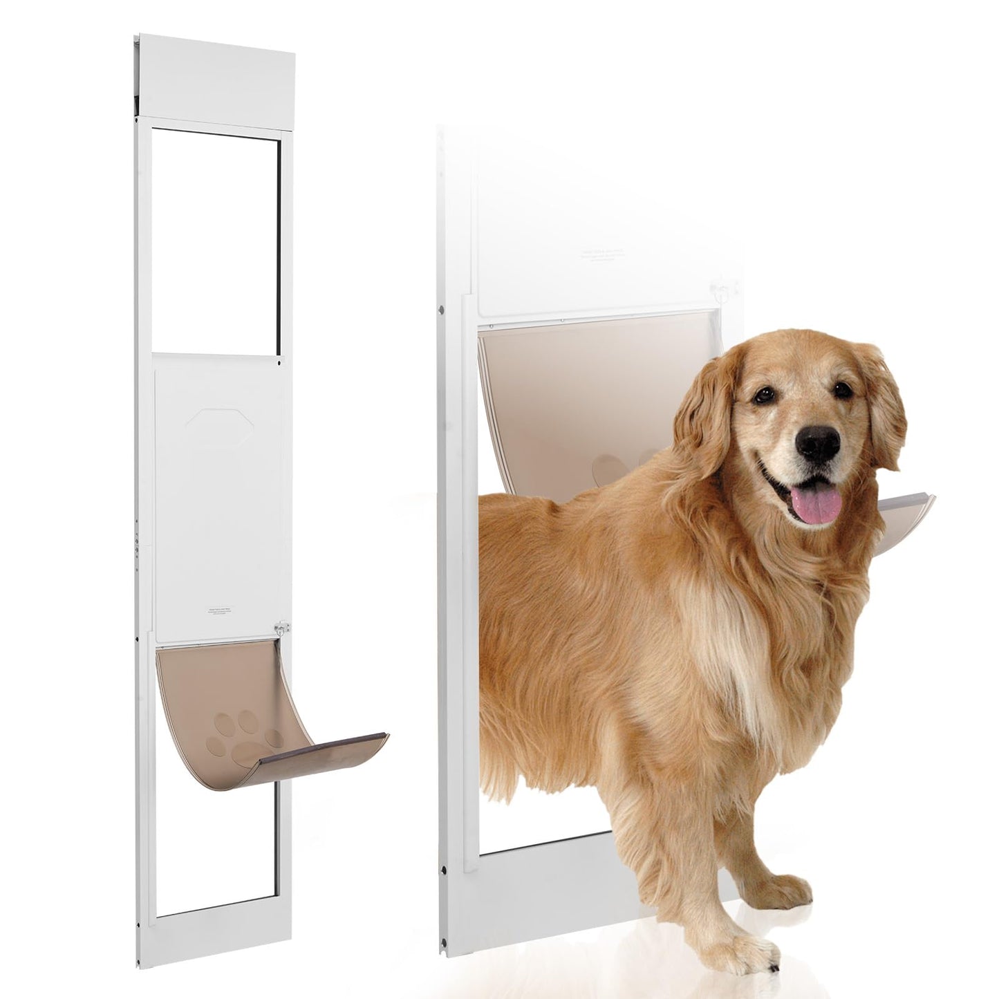 VEVOR Dog Door for Sliding Glass Door, 75 7/8"-80 11/16" Adjustable Height Doggy Door for Sliding Doors, Aluminum Frame Tempered Glass Pet Door with Hinge Structure Flap and Lock (X-Large)