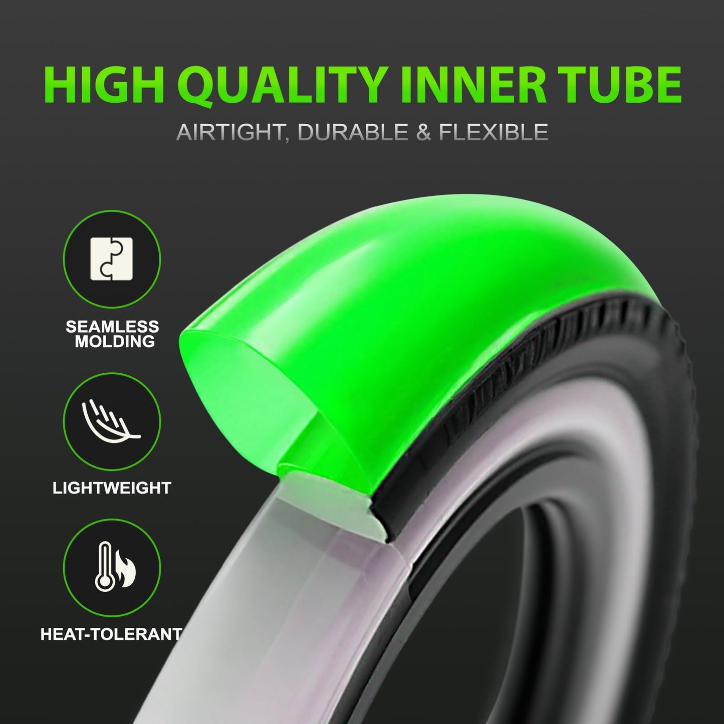 WHEELO 2-Pack TPU Inner Tube, 700C x 18-32C Road Bike Tube, 65mm Presta Valve Light Bicycle Tube, Strong & Compact | Rim & Disc Brake Compatibility-Green
