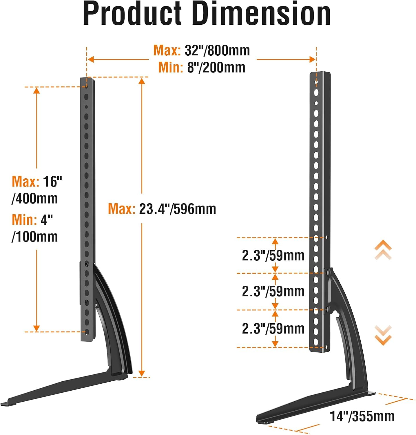 ELIVED 27 55 inch 88 lbs, 800x400mm, YD1014 Universal Table Top TV Stand for Most to LCD LED Plasma Flat Screen TVs, TV