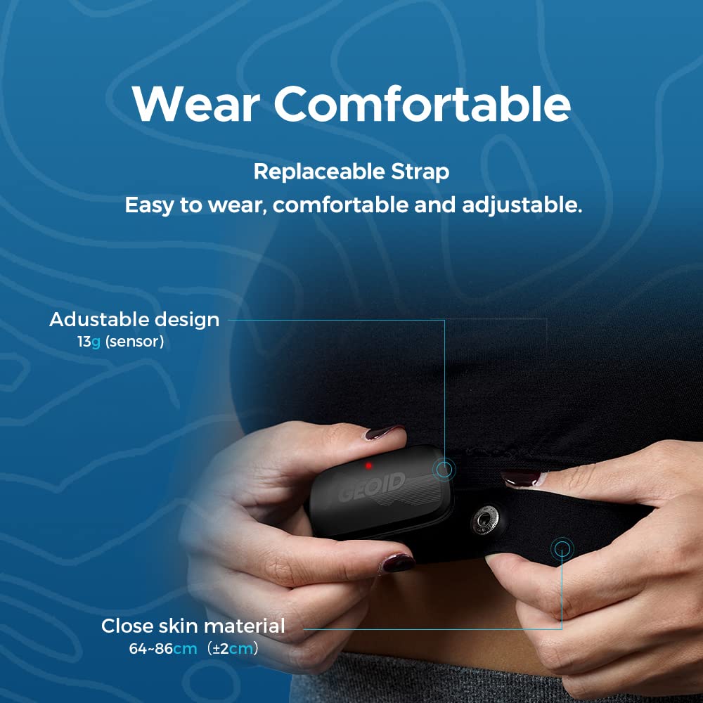GEOID HS500 Heart Rate Monitor, Heart Rate Sensor Chest Strap, Protocol ANT+/Bluetooth, Compatible with iOS/Android APPs