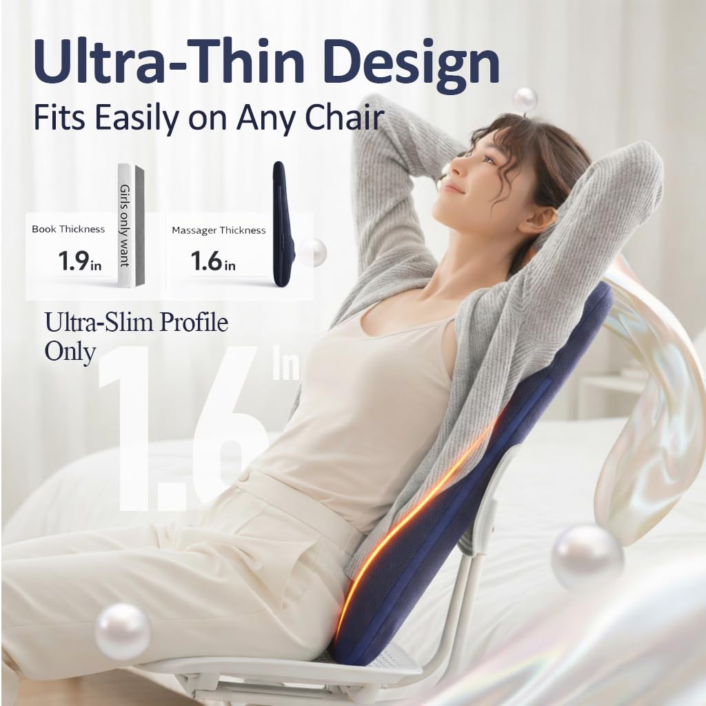 Athloot Back & Neck Massager with Heat for Pain Relief, FSA Full-Length Rolling Massage Cushion for Upper & Lower Back, 3 Modes, 2 Heat Levels, 15-Min Auto-Off, Slim Lumbar Support, HSA Eligible