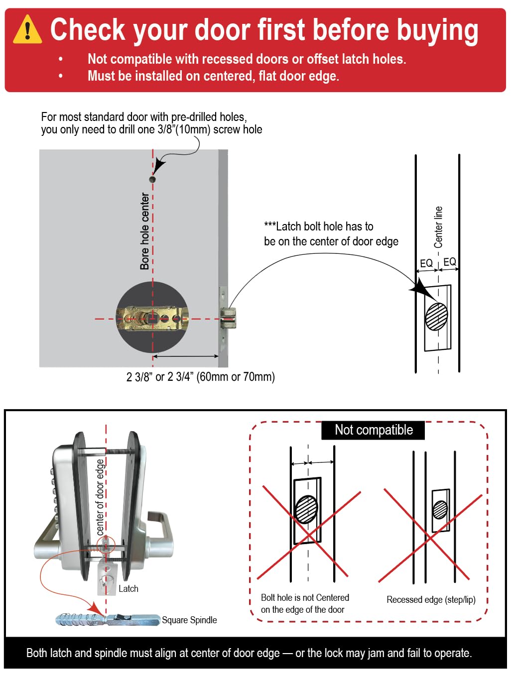 JOUNJIP Single-Sided Keyless Entry Door Lock - Bump Key Proof Mechanical Door Lock with Lever Handle - [Square Spindle] Easier Install - (Matte Black) - Outdoor Gate Lock with Keypad and Passage Mode