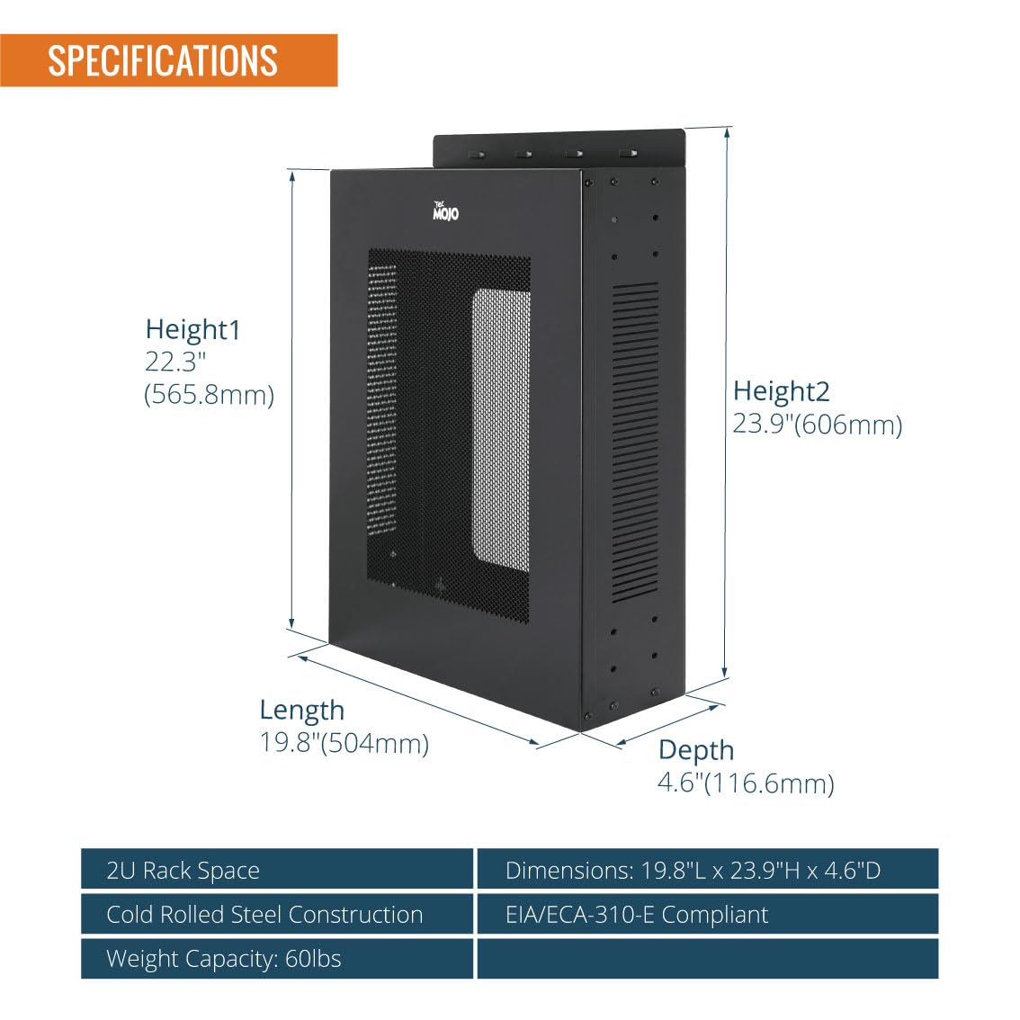 Tecmojo 2U Vertical/Horizontal Wall Mountable Server Rack, with Vented Enclosure for 19" IT Equipment, Cable Modems, Telecom, A/V, Black