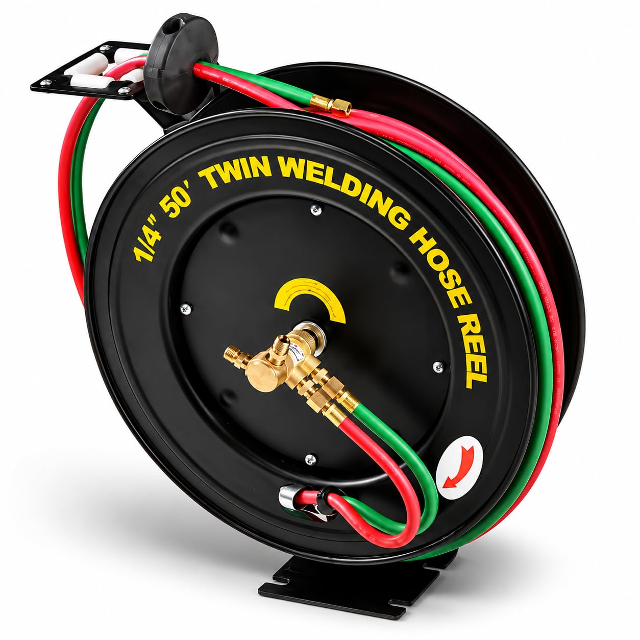 Stark USA Welding Hose Reel 50' ft x 1/4" Hose Auto-Rewind Retractable ID Twin Oxygen Acetylene Welding Hose Reel Spring-Driven Welding for Workshops & Garages (1/4" x 50ft)