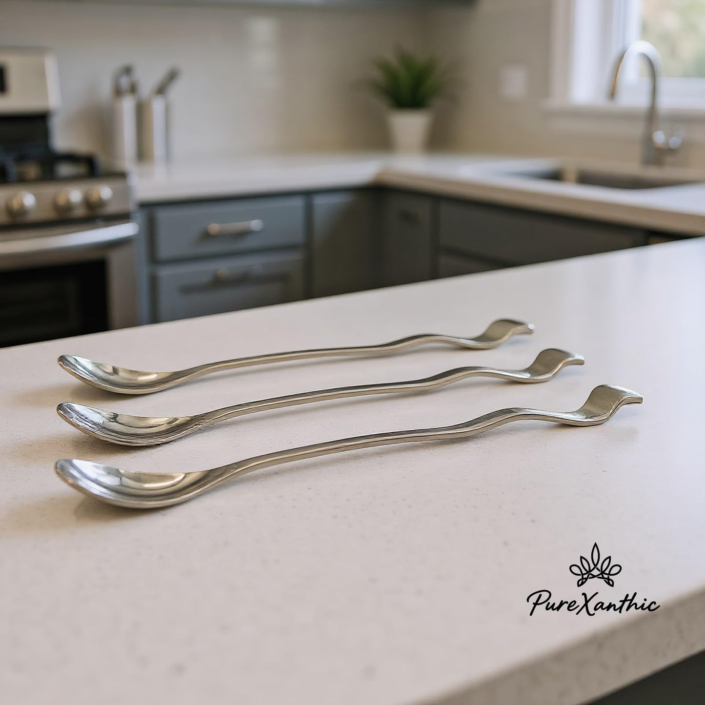 PureXanthic Stirring Spoon, 7 Inch Coffee Mixing Spoon, Stainless Steel Coffee Stir Spoons For Drinks, Bar Spoon, Polished Finish for Smooth Stirring,Long Spoons For Ice Cream Floats (3)