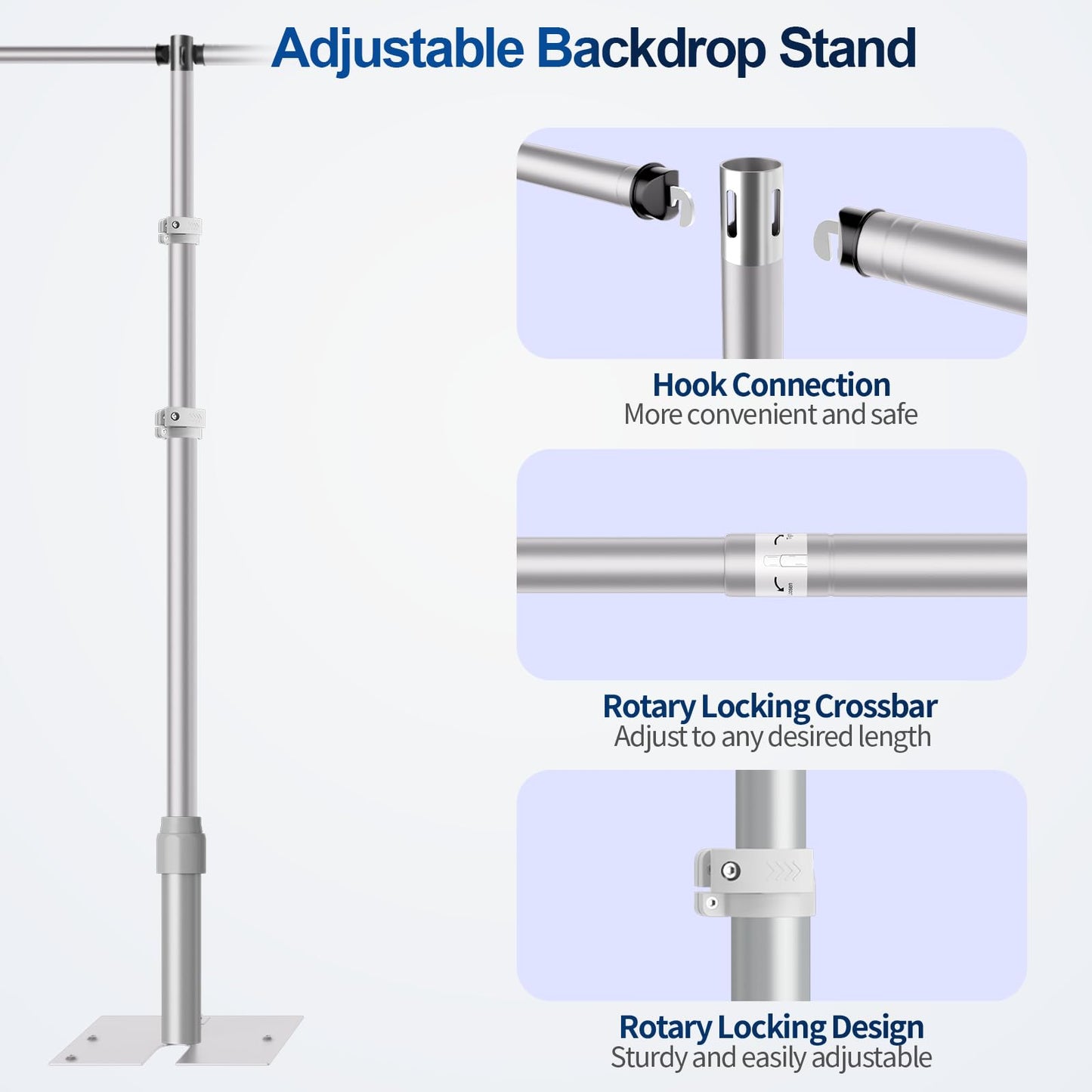 Qoolfoto Pipe and Drape Backdrop Stand, 20x10ft Heavy Duty Adjustable Background Frame with Metal Base, Back Drop Holder for Parties Photography Wedding Photoshoot Decoration