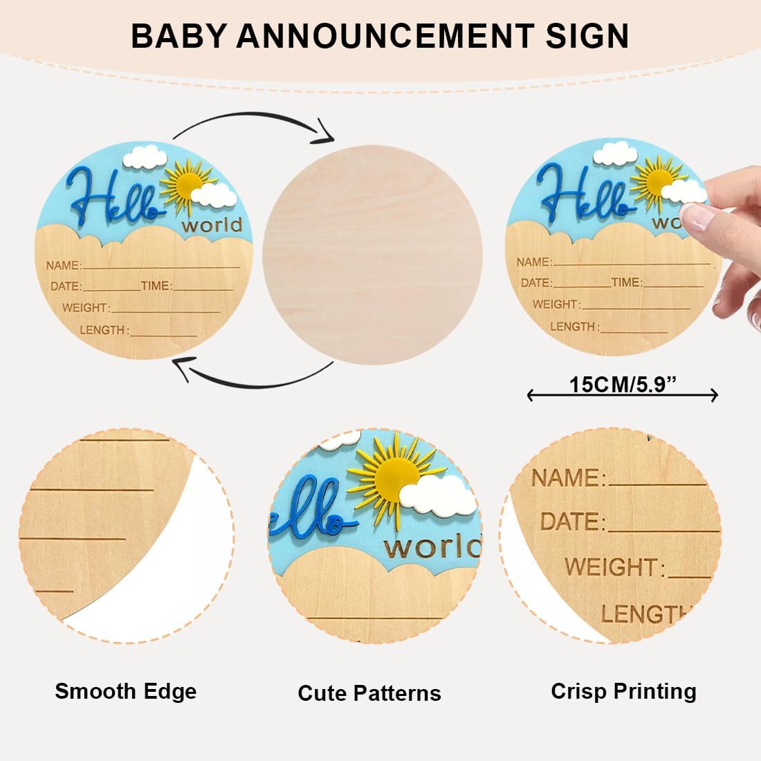 5.9 Inch Baby Announcement Sign Hello World Newborn Sign Newborn Baby Birth Announcement Sign Wooden Newborn