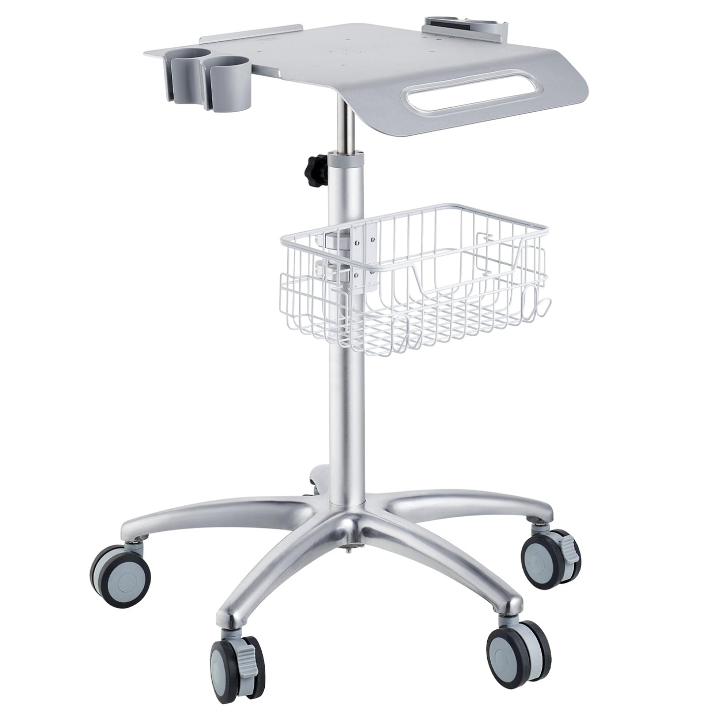 VEVOR Medical Trolley with Wheels - Height Adjustable Gas Lift, Large Tabletop 19"×17", Stainless Steel Rolling Laptop Cart with Storage Basket,Mobile Metal Scanner Cart for Ultrasound/Dental/EKG/Lab