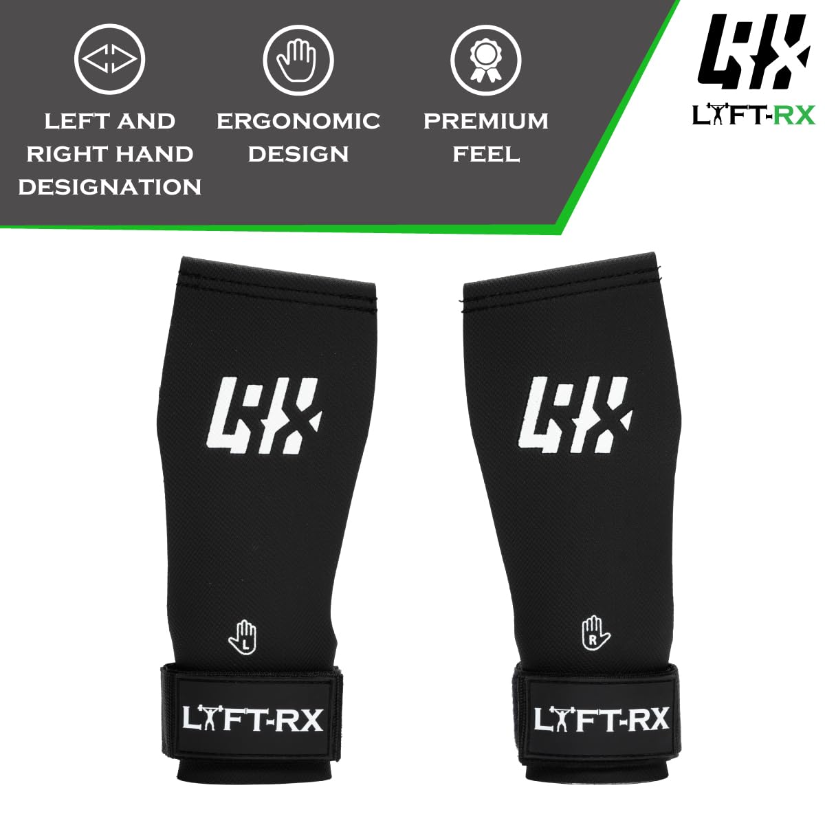 LYFT-RX Valiant Grips, Rubber Coated, No-Hole Fingerless Hand/Palm Grips w/Heavy-Duty Wrist Strap, Non-Slip, No Chalk Needed, for Weightlifting, Gym, Cross Fitness, Pull-Ups, Gymnastics, Size X-Large
