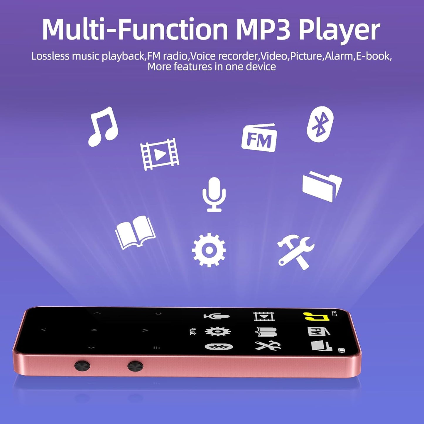 Tengsen Mp3 5.3, Mp3 128GB, Gold,64GB) Player with Bluetooth Portable Digital Music Player with Speaker, FM Radio